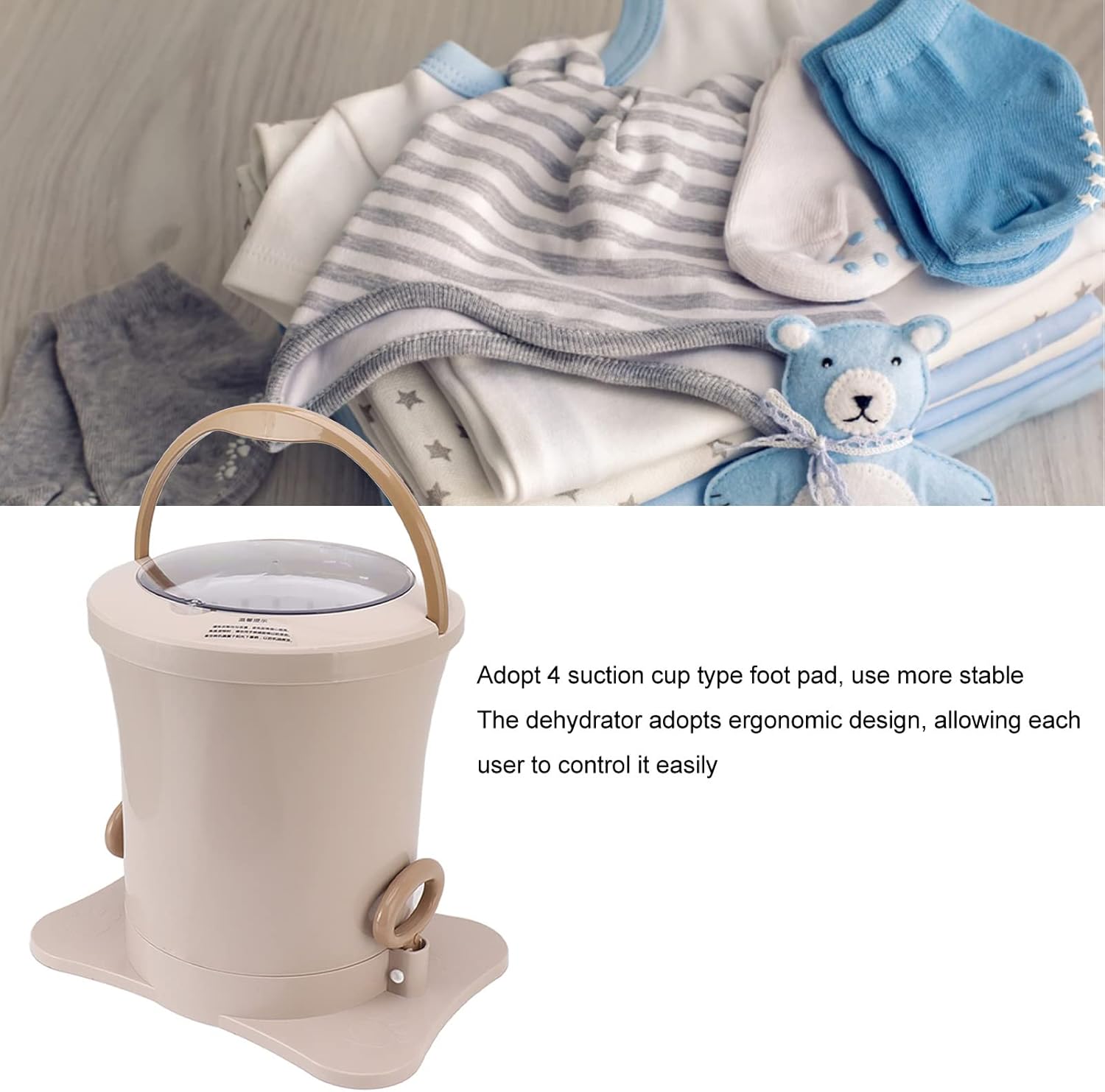 GLOGLOW Laundry Washer Manual Dewatering Machine, Hand Pull Clothes Dehydrator, 2500RPM, ABS Material, for Dormitory and Small Loads, 4000g Home Appliances (Apricot)