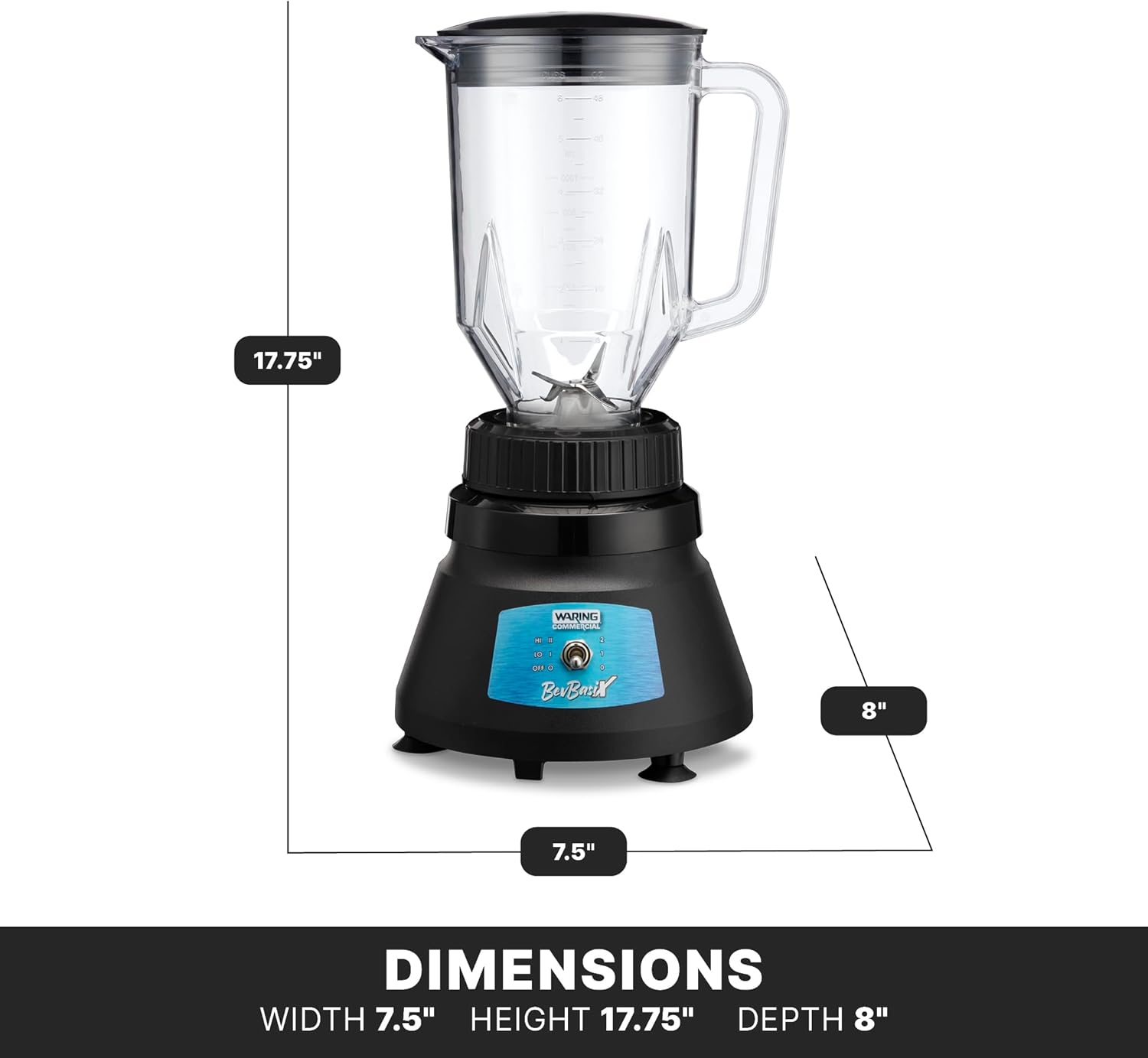 Waring Commercial 1/2 HP Bar Blender, 2-Speed with 48 oz. Copolyester Container