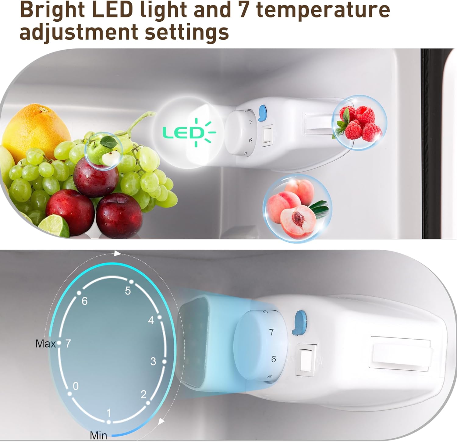 Mini Fridge with Freezer, 3.3 Cu. Ft. Double-Door Small Refrigerator with Adjustable 7-Level Thermostat & Separate Freezer, Dorm Fridge Compact for Kichen, RV, Office, Apartment, Silver