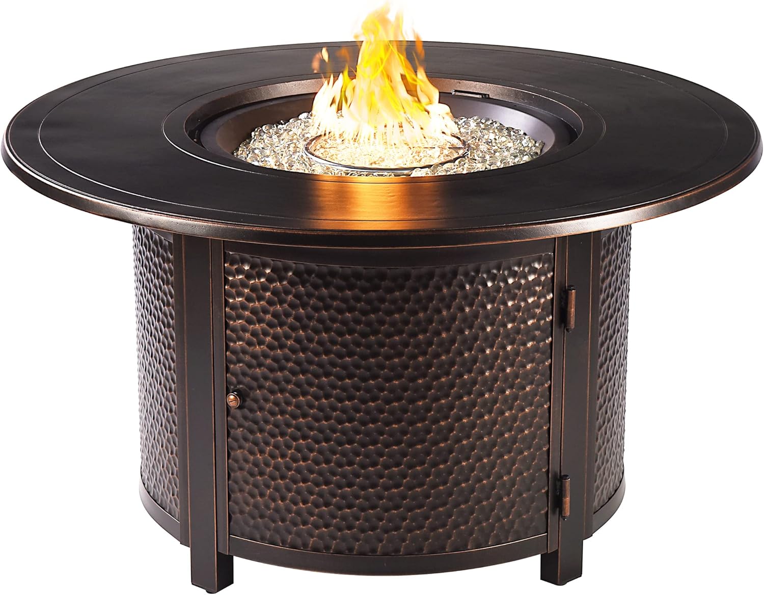 Oakland Living AZMATERA-FPT-AC Aluminum 44 in. Round Propane Beads, Lid and Fabric Cover Finish Outdoor fire Table, Antique Copper