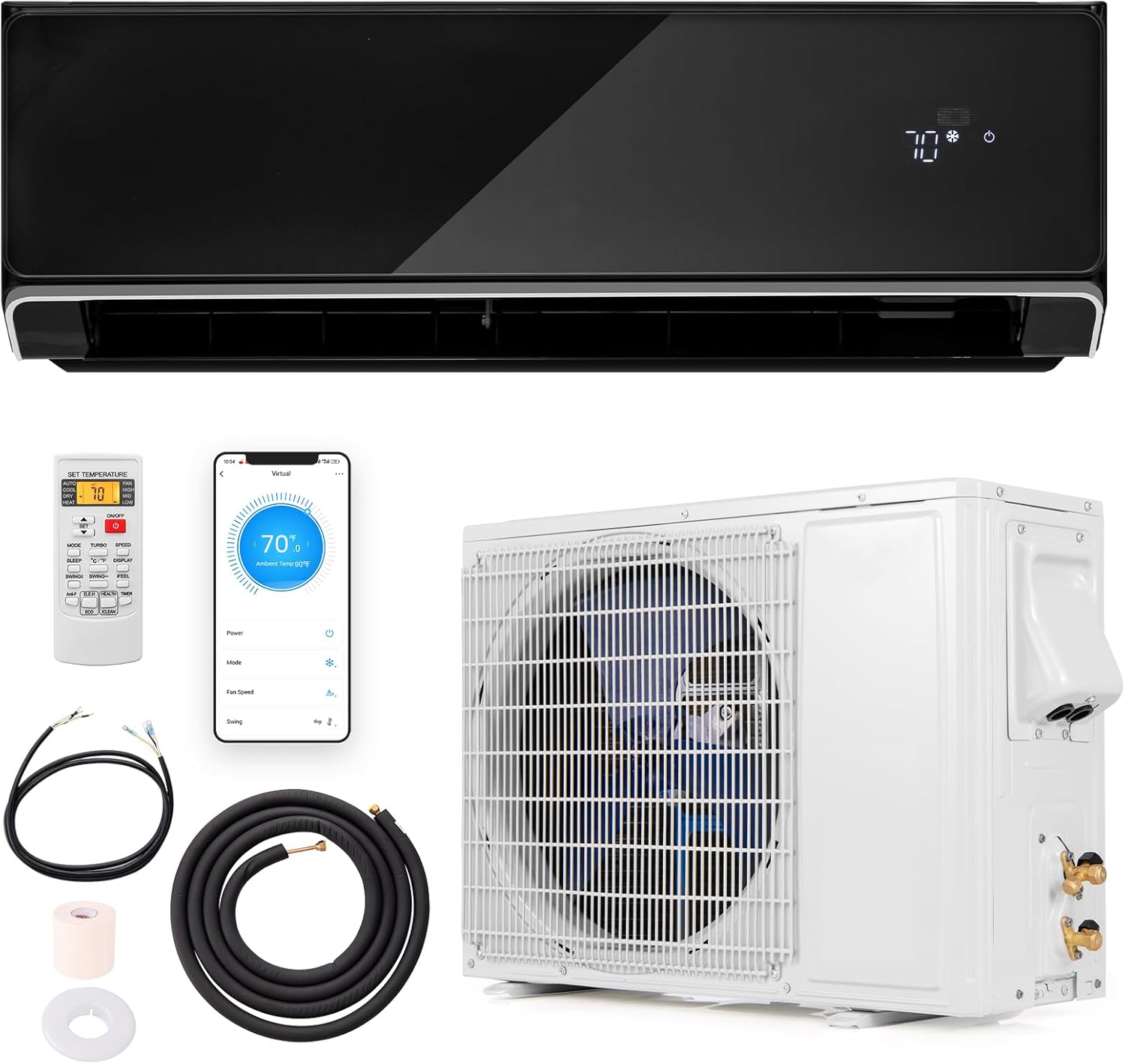 DORTALA 22000 BTU Mini Split Air Conditioner & Heater, Wifi Enabled 21 SEER2 208-230V Pre-Charged Inverter Heat Pump System, Wall Mounted Ductless AC Unit with Control & Installation Kit, Black
