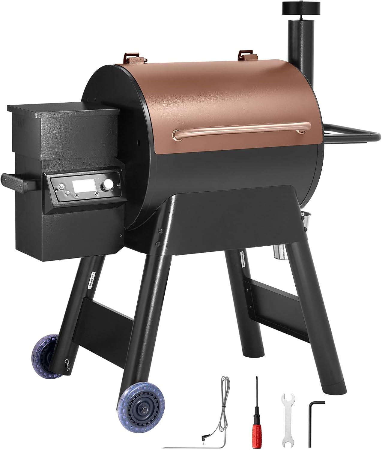 Happybuy 8-in-1 Wood Pellet Grill Smoker: Boasts 575 Square Inches of Cooking Area! Equipped with LCD Screen Controller and Meat Probe. Reaches up to 500°F—Perfect for Outdoor Cooking!