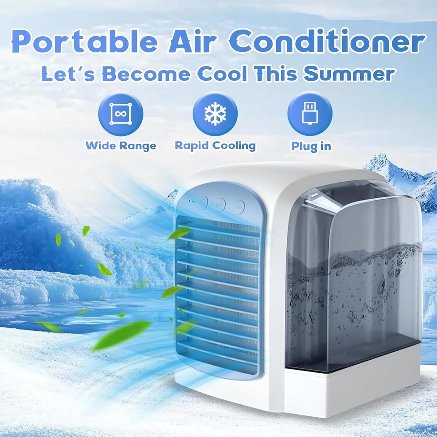 Air Conditioner, 380ml Large Water Tank, Portable Ac Cooler Water from Air Conditioner,Fast Cooling with Dynamic Ice Mist Technology,3 Wind Speeds(LightPink)