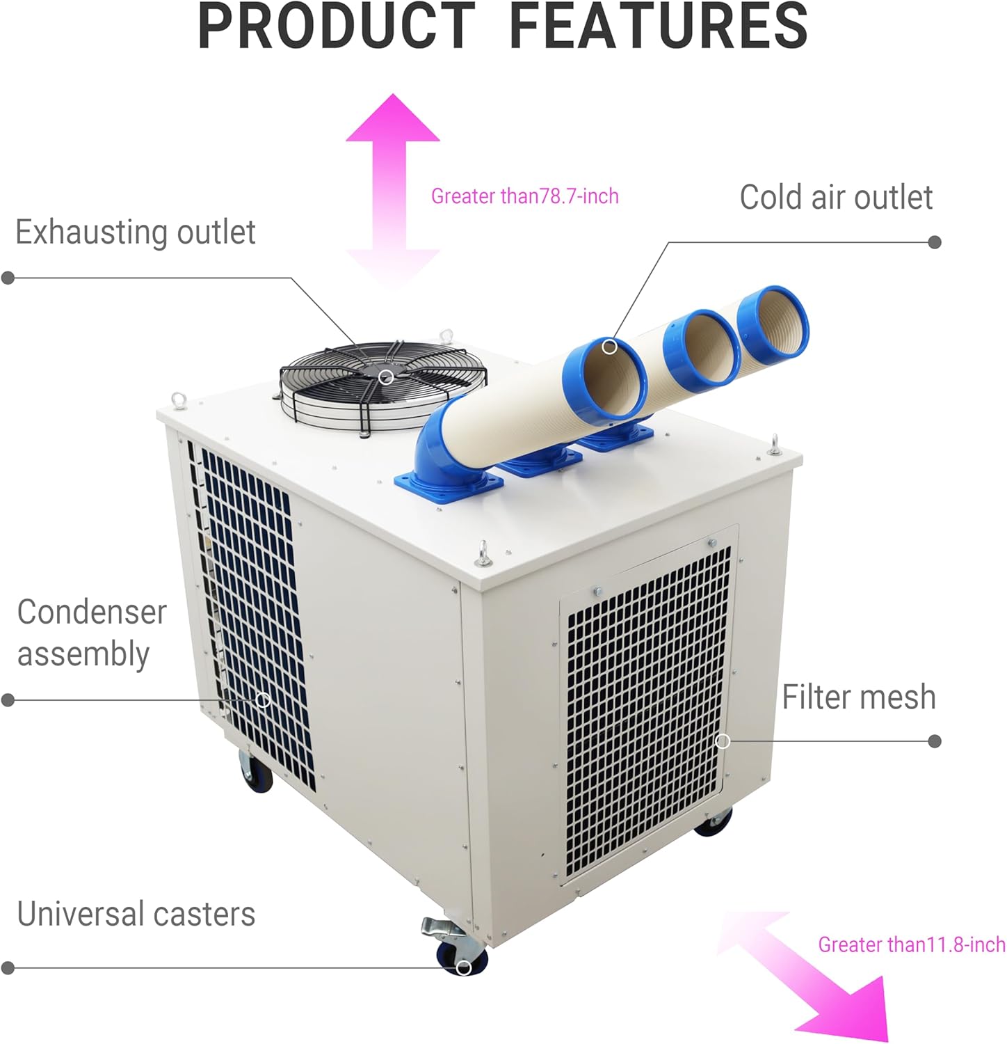 29800BTU/H Industrial Air Conditioner Portable Air Conditioner Portable Mobile Spot Cooler Industrial Grade Three-Duct 3.15KW 220V
