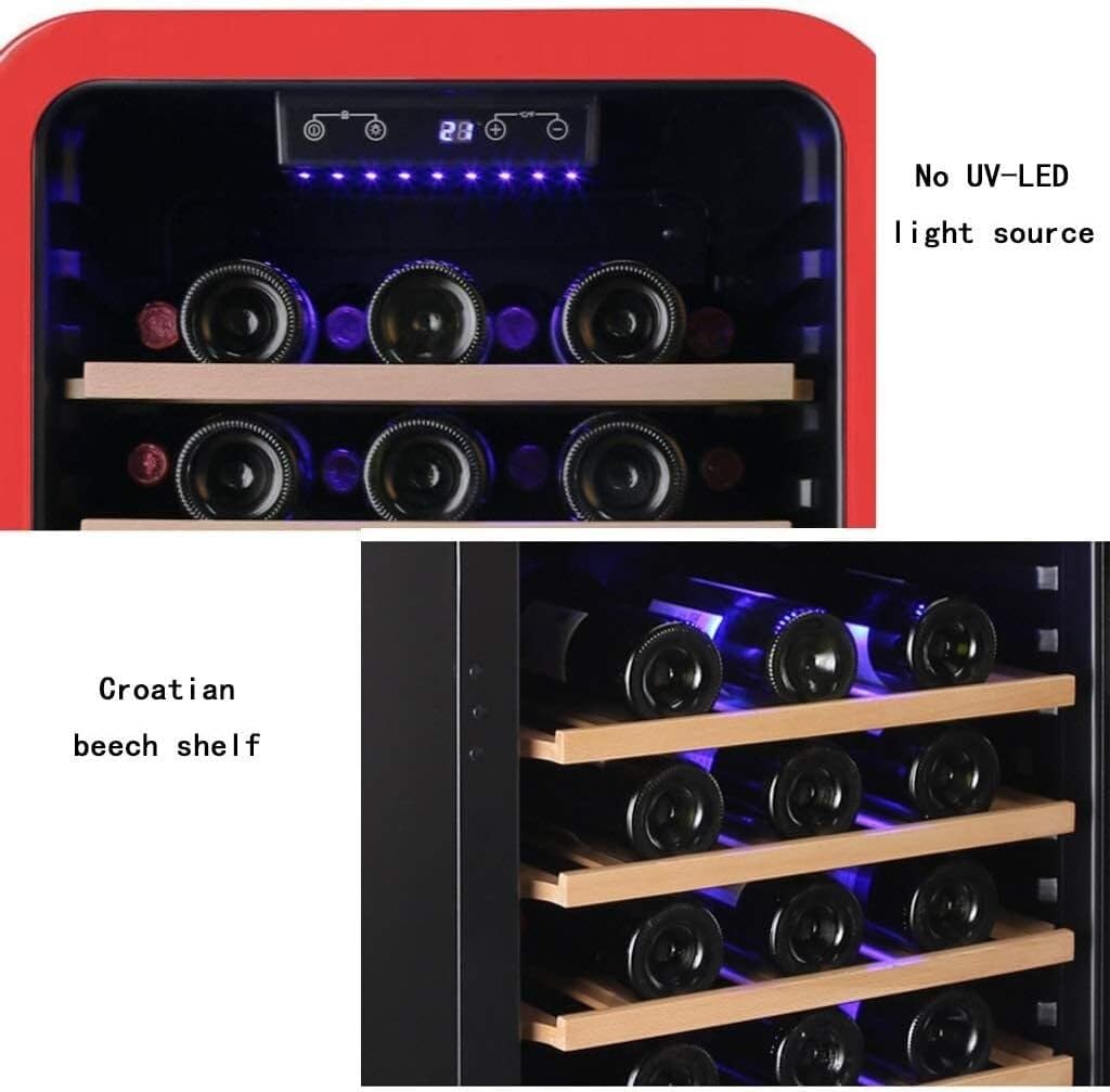 Retro Wine Cooler with 49-Bottle Capacity, Household Thermostatic Compressor Ice Bar, Independent Wine Cellar with Transparent Glass Door, Beverage Refrigerator(Red)