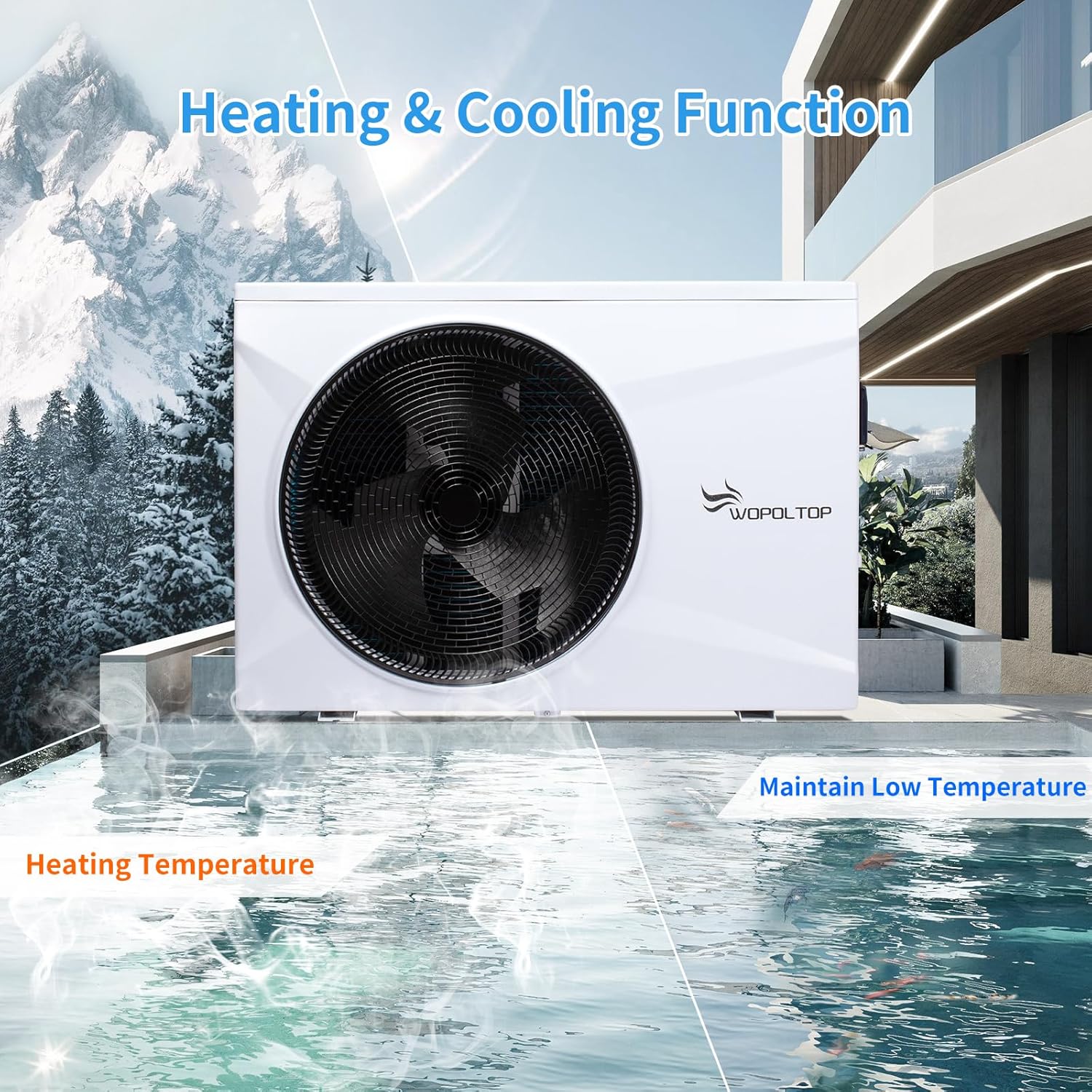 35000 BTU Full DC Inverter Pool Heat Pump for Above and In-ground Pools, Dual Function of Heating and Cooling, 10KW Pool Heater with WiFi Smart Control via APP, 220-240V, up to 7500 Gallons