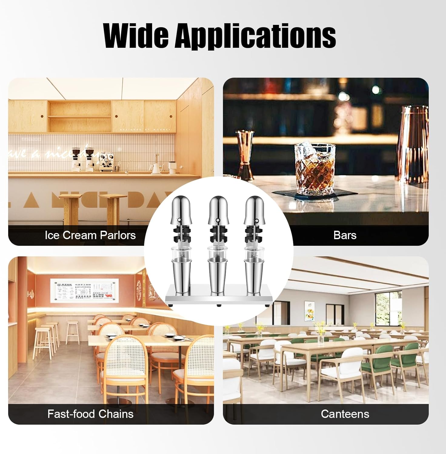 Electric Milkshake Maker Machine, Stainless Steel Milk Mixer Blender, Triple Head Malt Blender, Drink Mixer, 110V 540W Commercial Smoothie Mixer (3 Head)