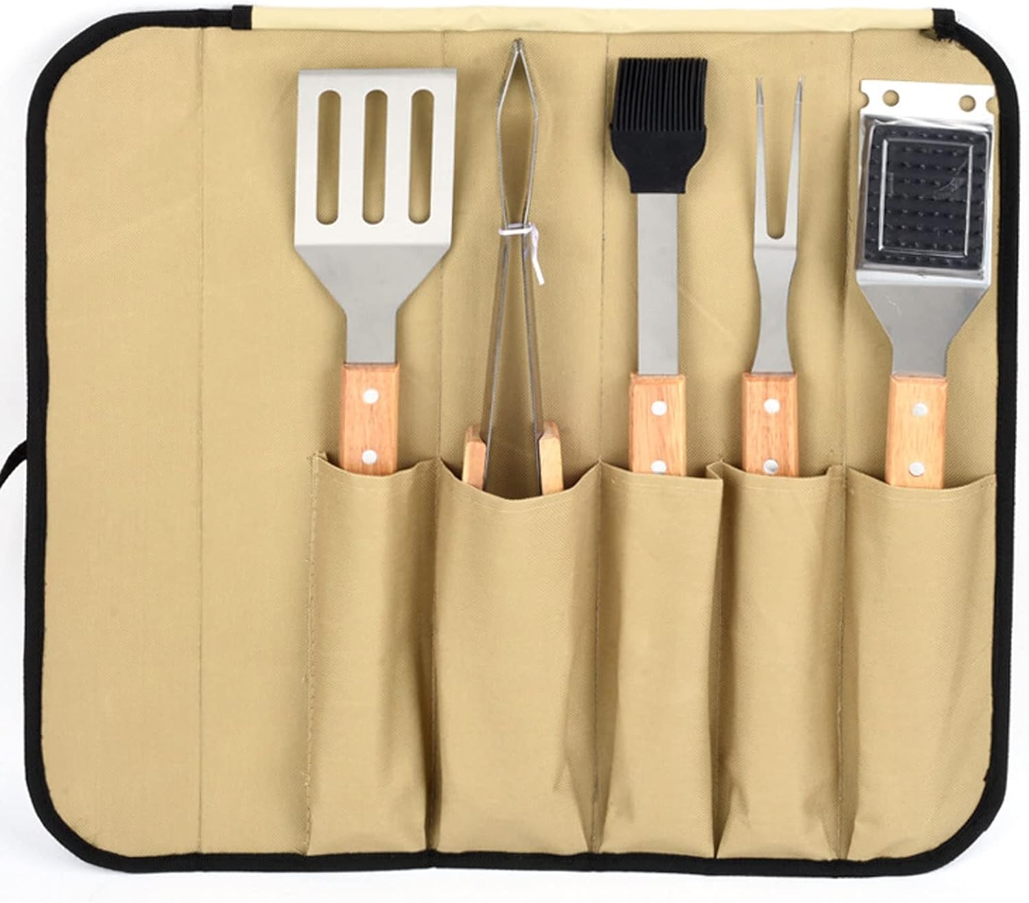 Portable Grilling SIL Kit, 5Pcs BBQ Grill Tools Set, Grill Accessories, Grilling and Camping Cooking SILS Set for Travel, Picnics, Rvs, Camping, Bbqs, ，