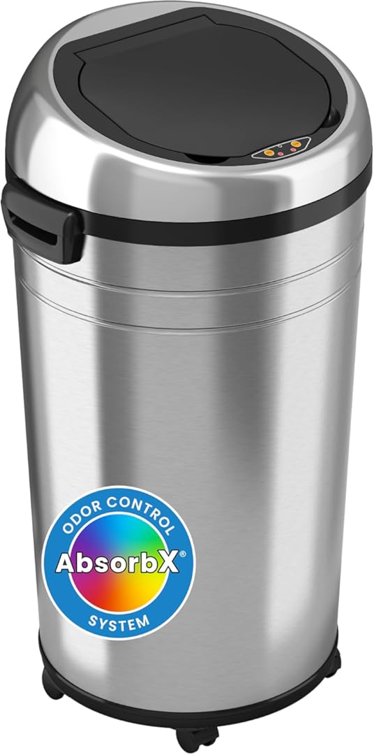 iTouchless 23 Gallon Touchless Sensor Trash Can with Odor Control System & Wheels, 87 Liter Commercial Size Automatic Garbage Bin, Brushed Stainless Steel