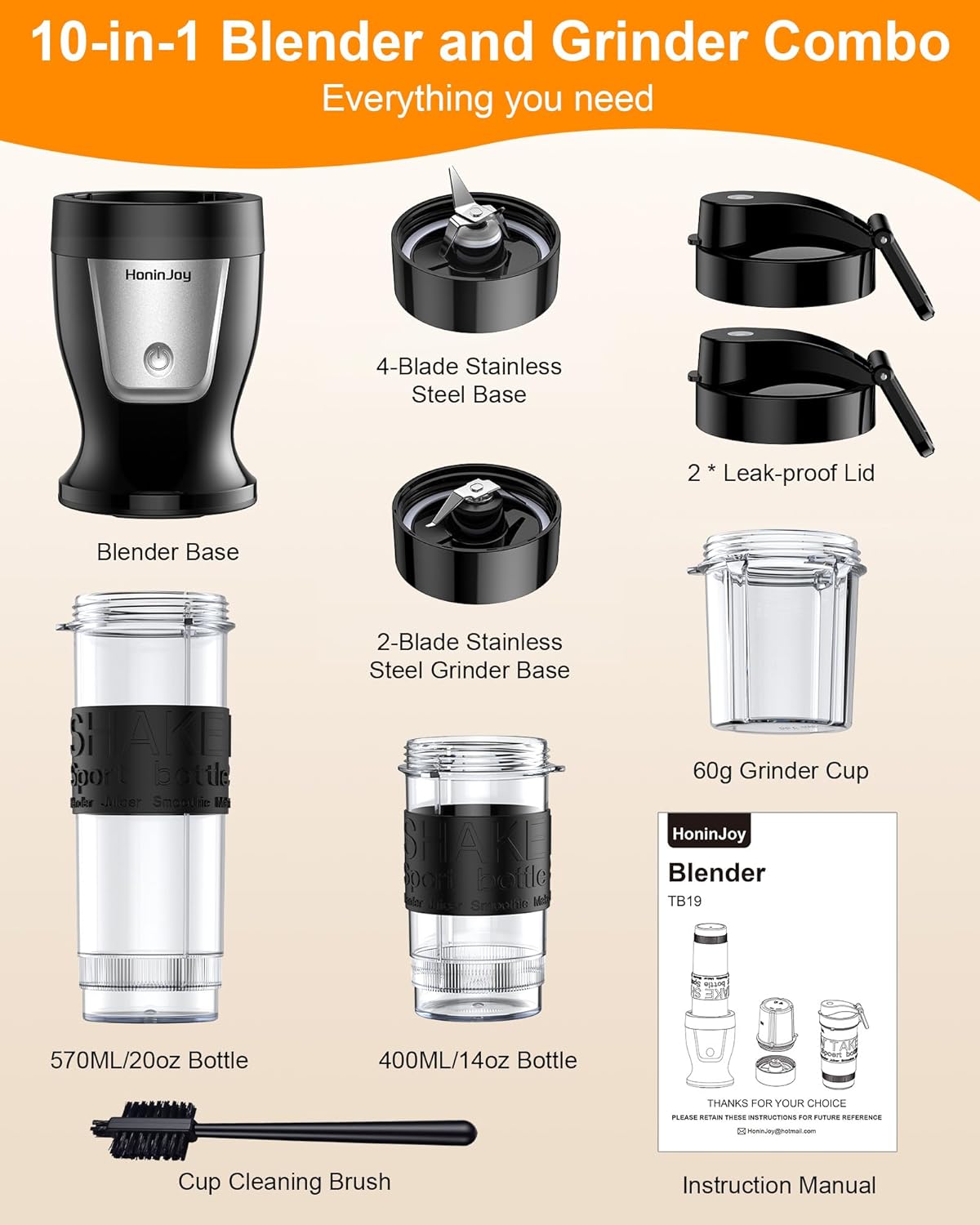 Smoothie Blender, 650W Personal Blenders for Shakes and Smoothies with Grinder Cup & 2 BPA-Free Portable Cups (20oz+14oz), Portable Blender for Juices, Smoothies Maker for Kitchen, Black