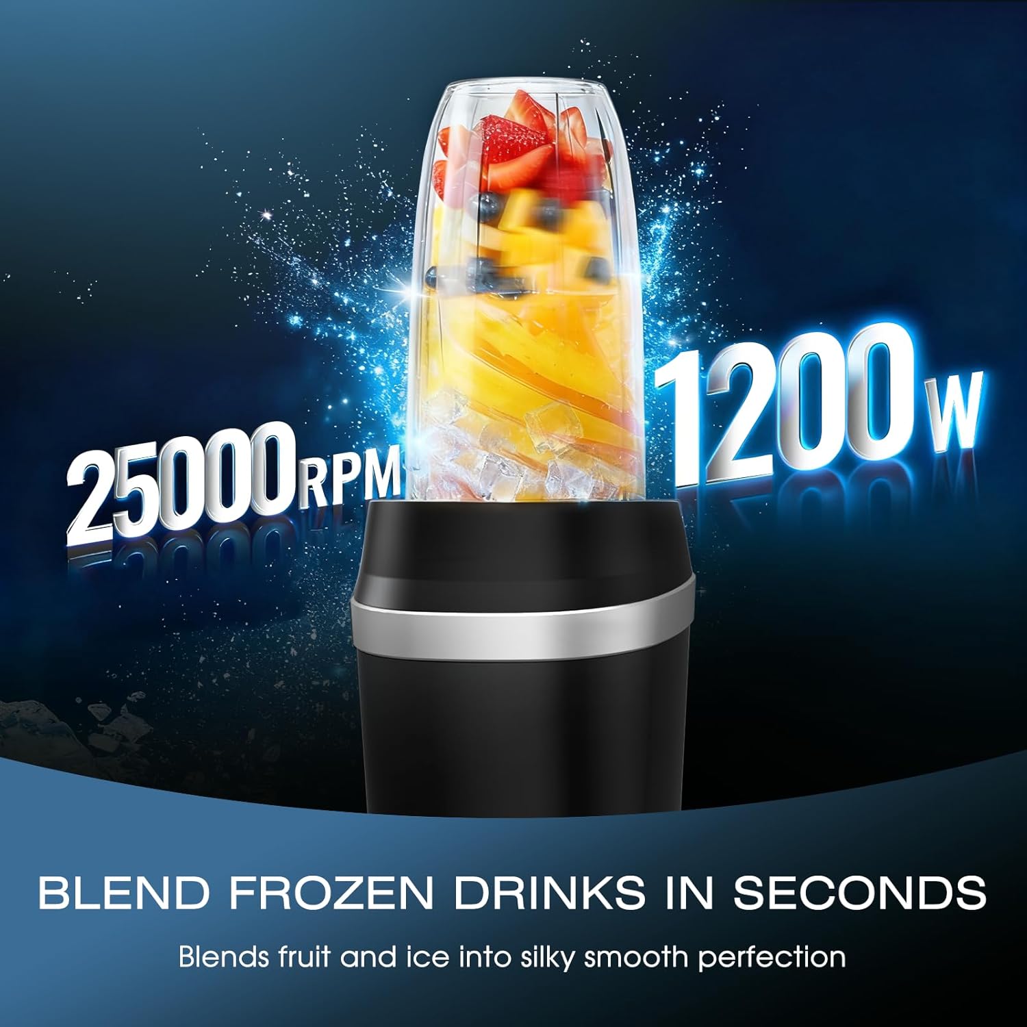 Nahida Blender for Smoothies, 1200W Smoothie Blender for Ices Crushing, Blenders with (2) 6-Fin Blades, Personal Blenders for Kitchen with 23oz, 32oz, 37oz Easy Go Cups for Juices, Black