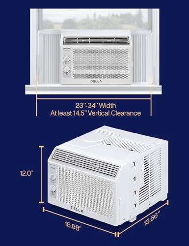 DELLA Window Air Conditioner, Reusable Filter, Easy Install Kit, 5000 BTU Cools Up To 150 Sq. Ft, Energy Saving AC Unit with Easy to Use Mechanical Control, Efficient Cooling For Smaller Areas