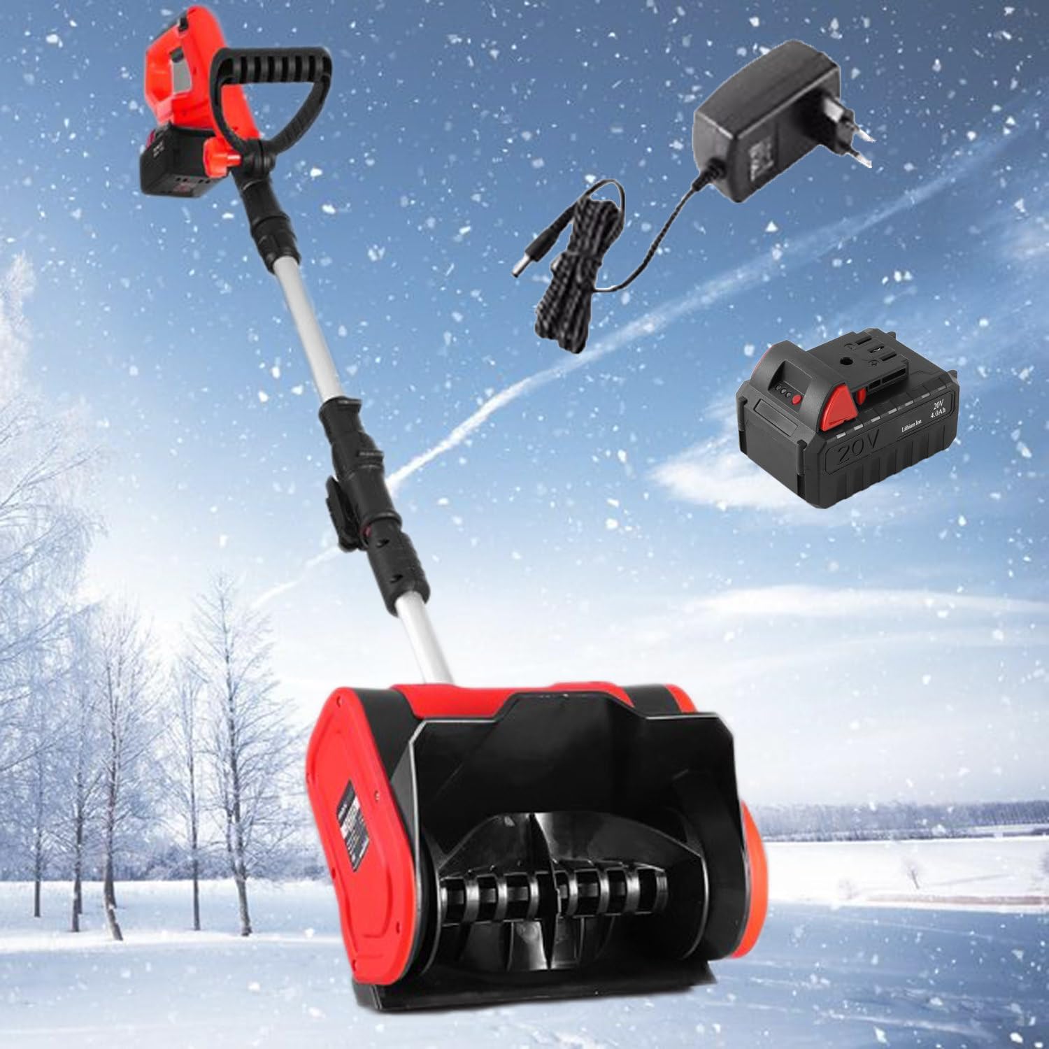 20V Cordless Snow Shovel, Brushless Battery Snow Blower, Battery Powered Snow Thrower, 4Ah Battery and Charger Included (2battery)