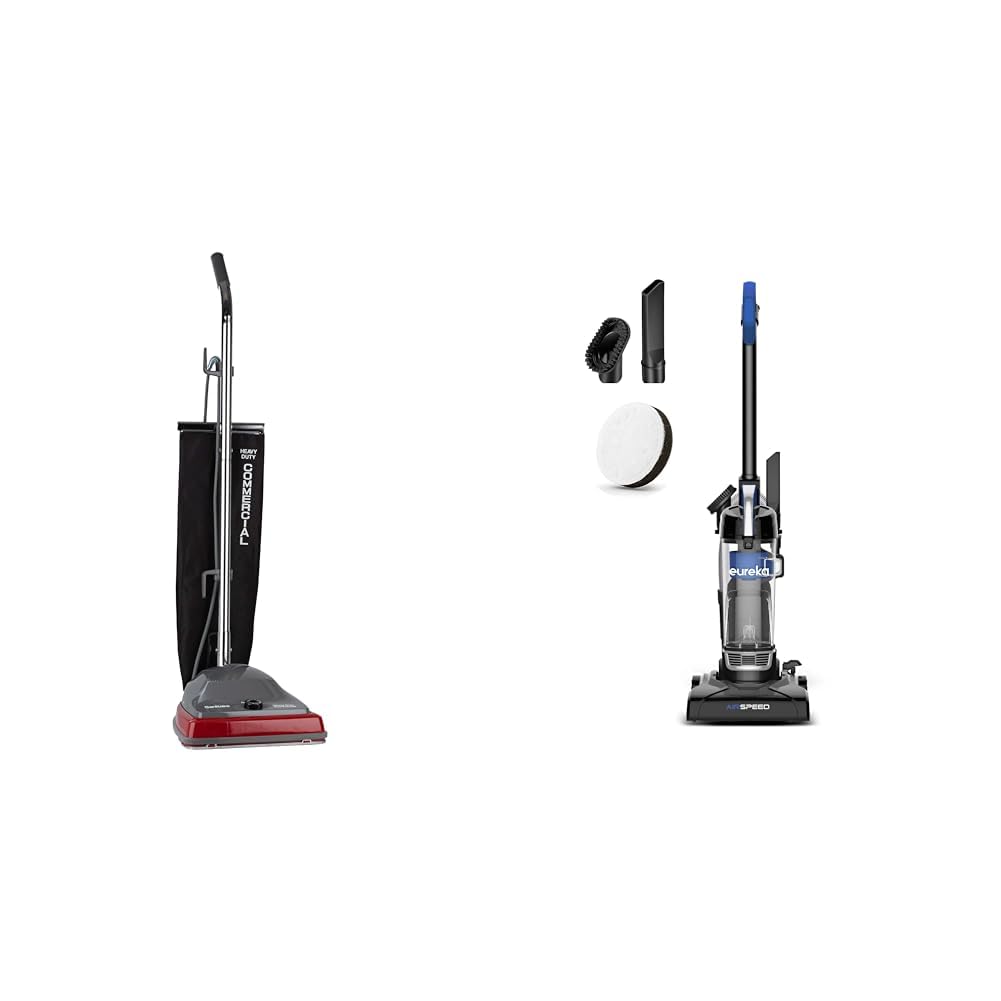Sanitaire Upright Commercial Vacuum Bundle with Eureka Ultra-Lightweight Compact Upright Vacuum, Blue