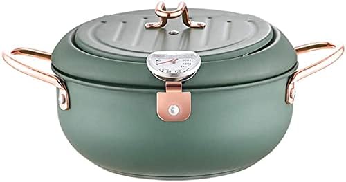 Stainless Steel Deep Frying Pot with Thermometer and Oil Drip Rack Lid Japanese Style Deep Fryer Pot for Home Fry Chicken Chips Fish Shrimp (7.9 inch, green)