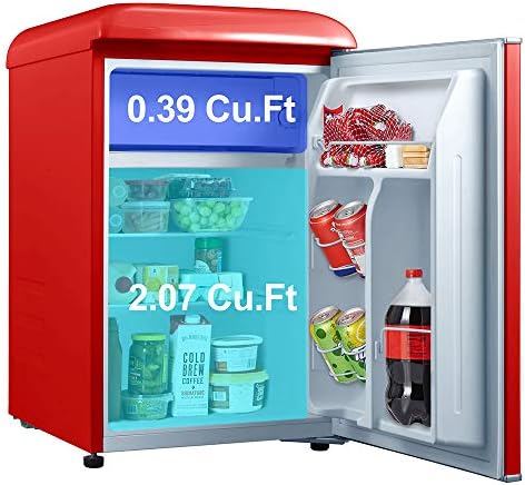 Galanz GLR25MRDR10 Retro Compact Refrigerator, Mini Fridge with Single Doors, Adjustable Mechanical Thermostat with Chiller, Red, 2.5 Cu Ft & GLCMKZ07RDR07 Retro Countertop Microwave Oven