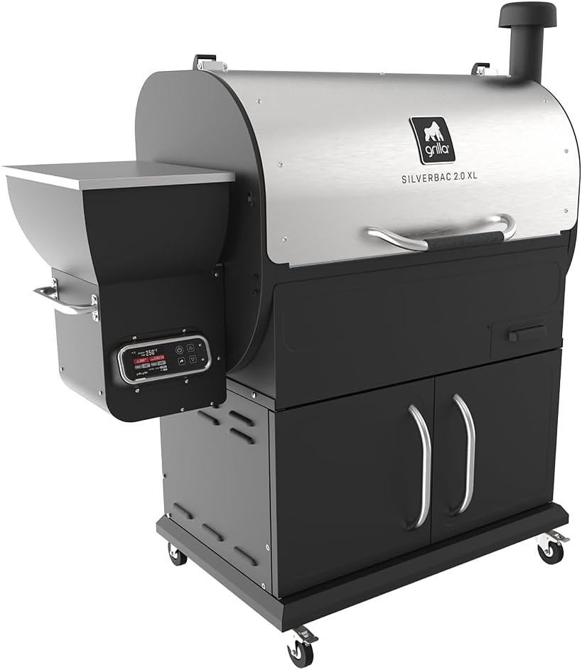 GRILLA Silverbac 2.0 XL Pellet Grill with Wifi Controller, Stainless Steel, for Outdoor Cooking, BBQ, Outdoor Grilling
