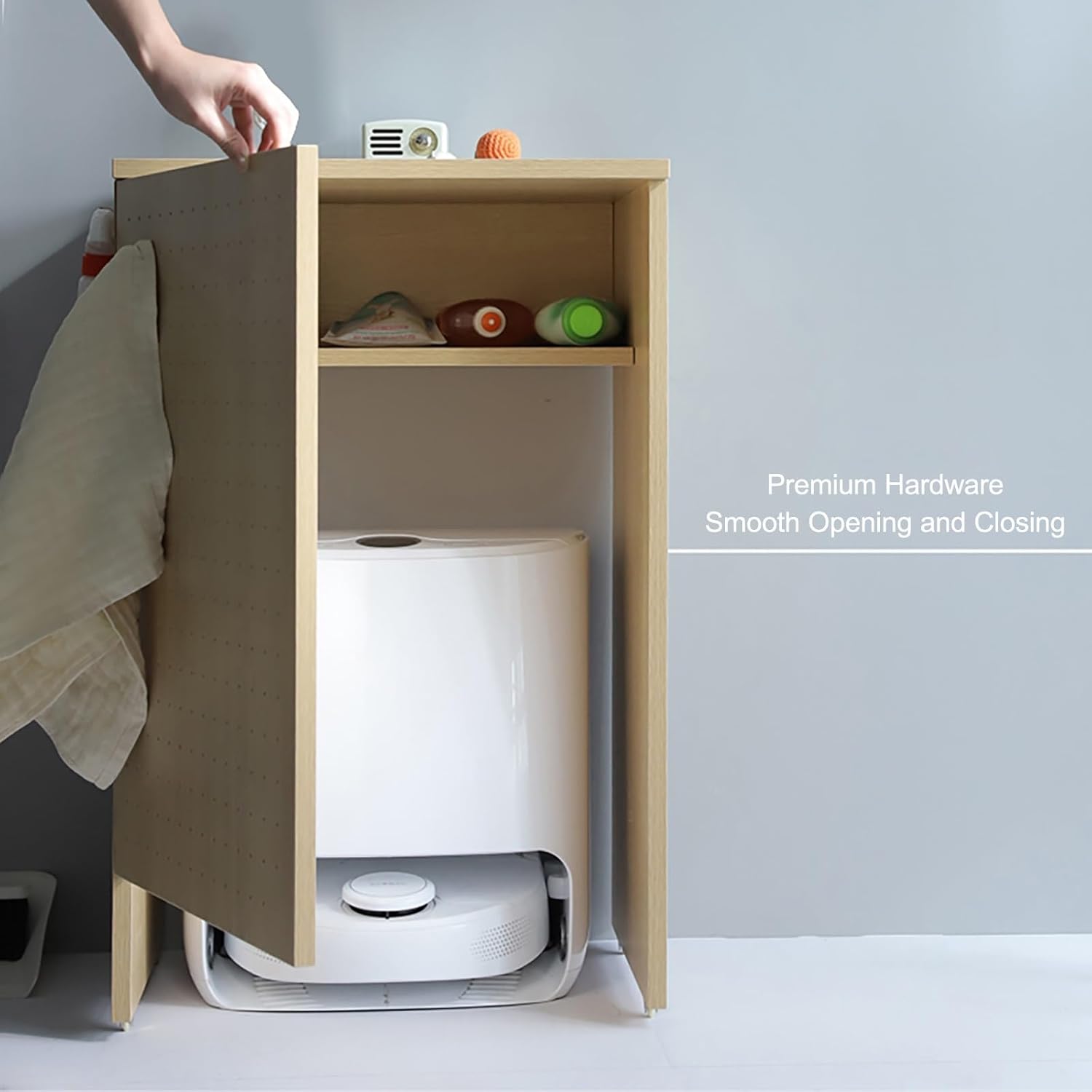 Mobile Robot Vacuum Storage Cabinet Side Table, Multi Tier End Cabinet with Wheels Accent Side Tables for Living Room Bedroom(Yellow)