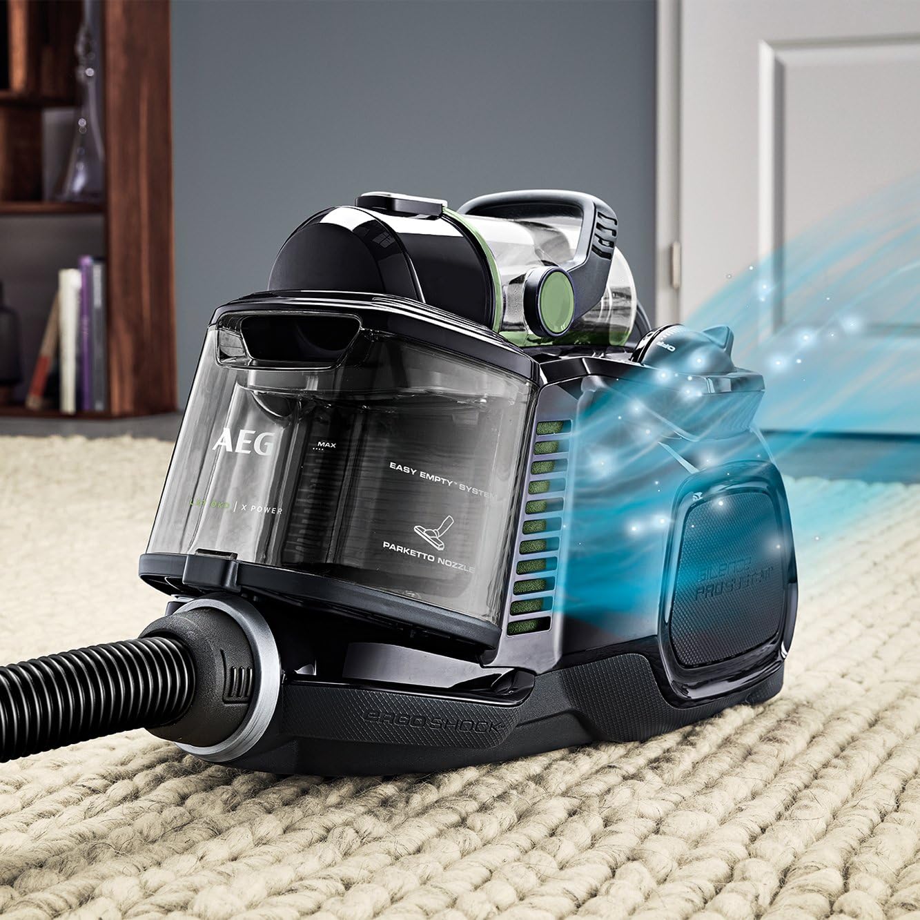 AEG LX7-2-ÖKOX Vacuum Cleaner Bag Free (55% Recycling Material, Including Additional Attachments, 750 Watt, 9 m Operating Radius, 1.4 L Dust Container, Ergonomic Handle, Washable Hygiene Filter,