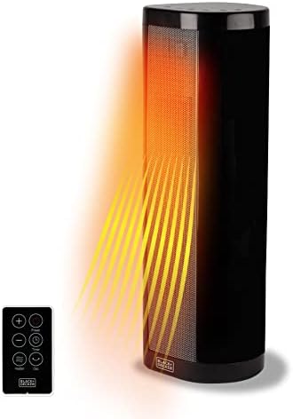 BLACK+DECKER Ceramic Space Heater with Adjustable Thermostat, Tower Heater for Vertical or Horizontal Use, 3 Heat and Fan Only Settings, Oscillation Function, BHVHC15, Black