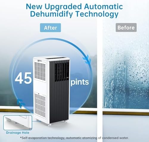 8,000 BTU Portable Air Conditioner, Smart Control, Cools Up to 350 Sq. Ft., With Dehumidifier & Fan Mode, Easy- to-Use Remote Control & Window Installation Kit Included, Black
