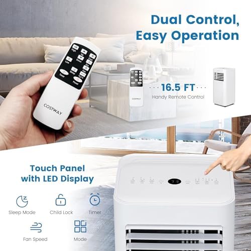 LDAILY Portable Air Conditioners, 4-in-1 Quiet Air Cooler with Fan, Dehumidifier, Sleep Mode, Remote, Touch Screen, 1-24 Timer, AC Unit for Bedroom, Home, up to 350 Sq.Ft (White, 10000 BTU)