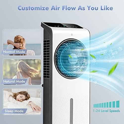 PETSITE Evaporative Air Cooler, 3 In 1 Portable Air Conditioner with Remote Control, 24 Speeds, 12 H Timer, 2 Ice Boxes, Swamp Cooler for Home, Bedroom and Office