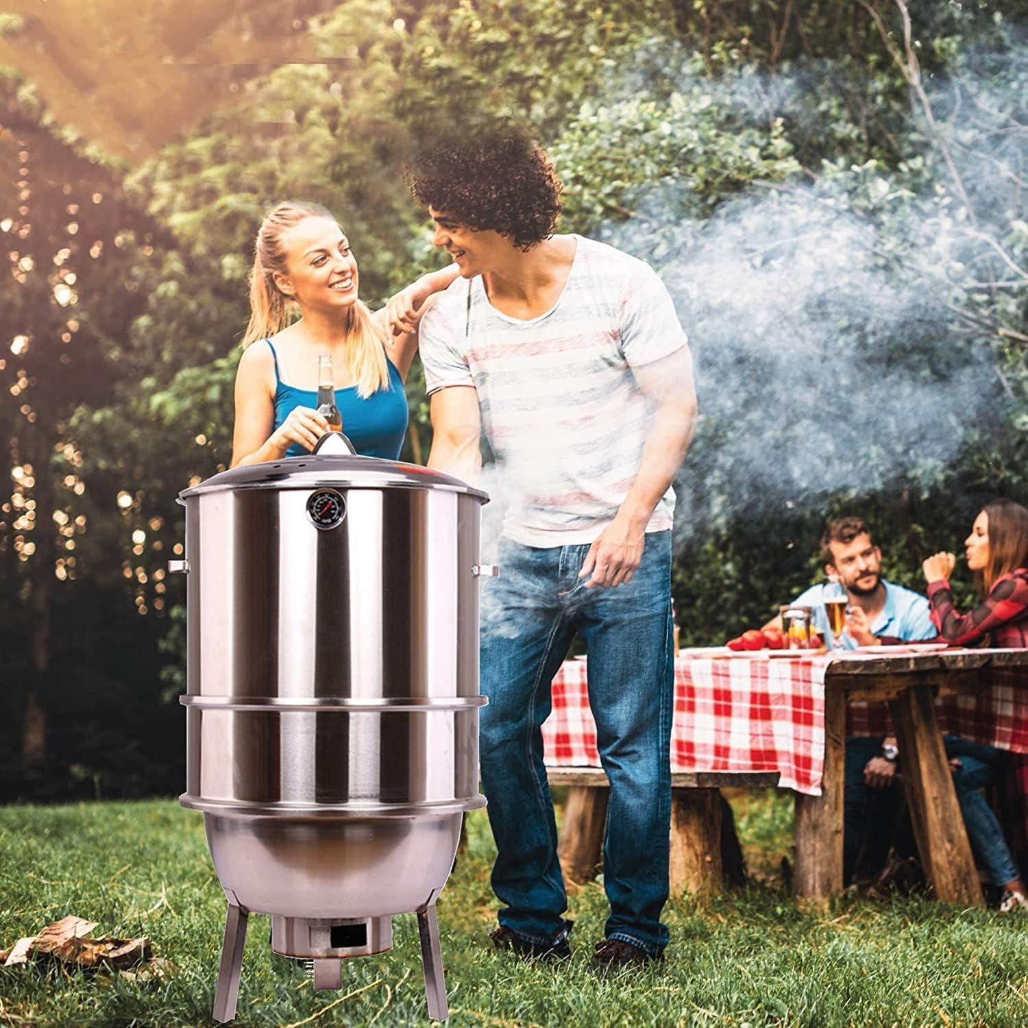 Safety Certification Freestanding Barbecues Portable Barbecues BBQ Grills Stainless Steel Charcoal Barbecues Grills Combination Grill-Smokers for Picnic Garden Terrace Camping Travel