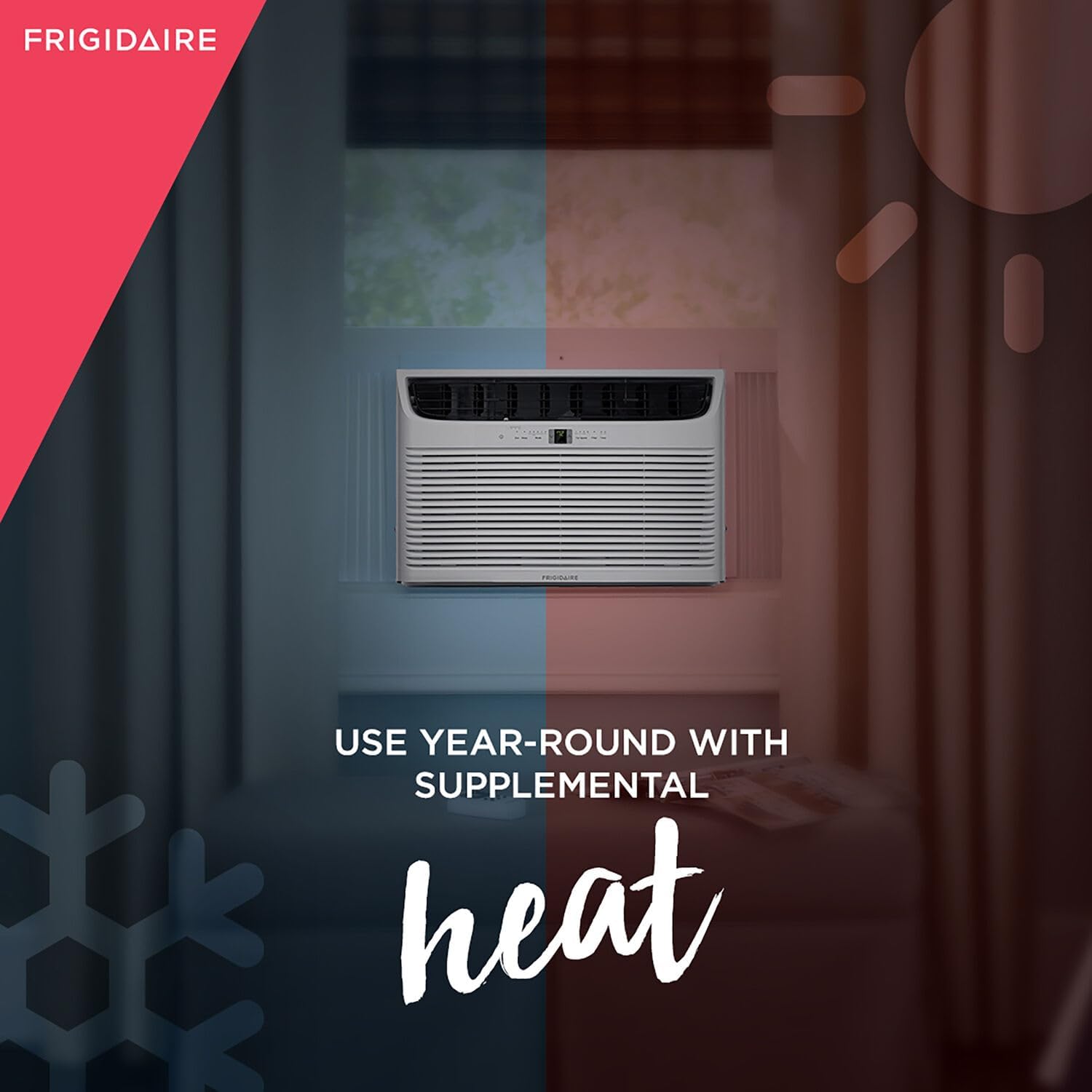 Frigidaire 23,000 BTU Window Air Conditioner with Supplemental Heat, Dehumidifier, and Remote, 230V, Cools up to 1400 Sq. Ft. for Apartment, Bedroom, Large Rooms