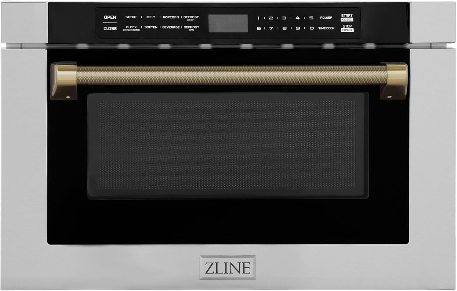 ZLINE Autograph Edition 24 in. 1.2 cu. ft. Built-in Microwave Drawer in Stainless Steel and Champagne Bronze Helix Handle (MWDZ-1-H-KCB)