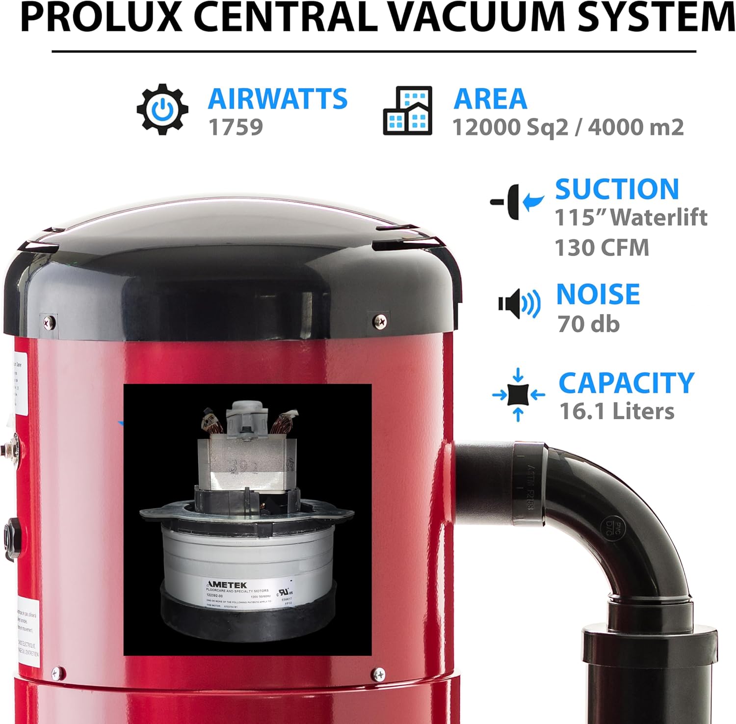 Prolux CV12000 Red Central Vacuum Power Unit w Powerful 2 Stage Motor