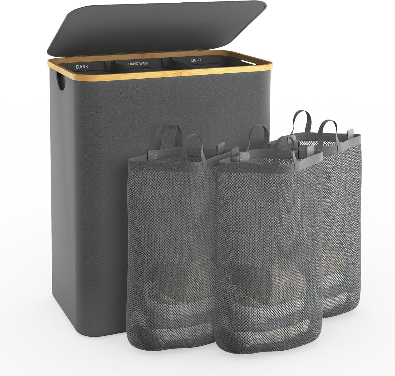 Hampers for Laundry Basket with Lid, 160L Extra Large 3 Section Clothes Divided Organizer for Bedroom, Laundry Room, Dirty Clothes Hamper, Grey