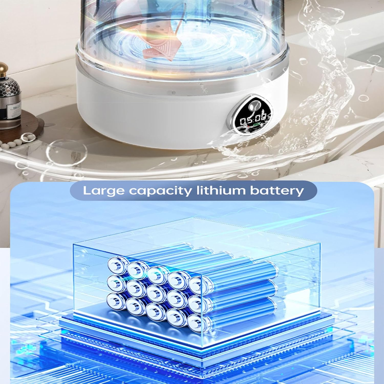 Cordless Small Laundry Machine two-way turbine scrubbing Portable Washing Machine and Dryer USB Charging with 2 Modes for Bra, Underwear, Socks
