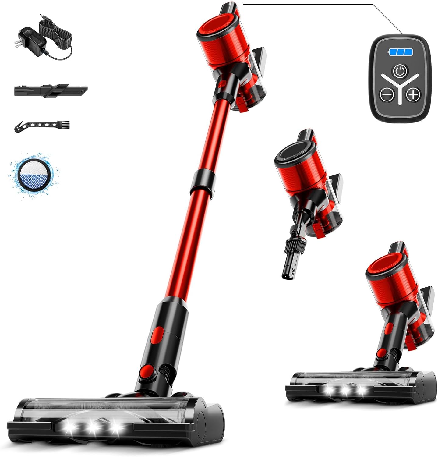 KIKETECH Cordless Vacuum Cleaner, Stick Vacuum Cleaners for Home, Handheld Vacuum Cleaners for Home for Pet Hair/Carpet/Floor (red)