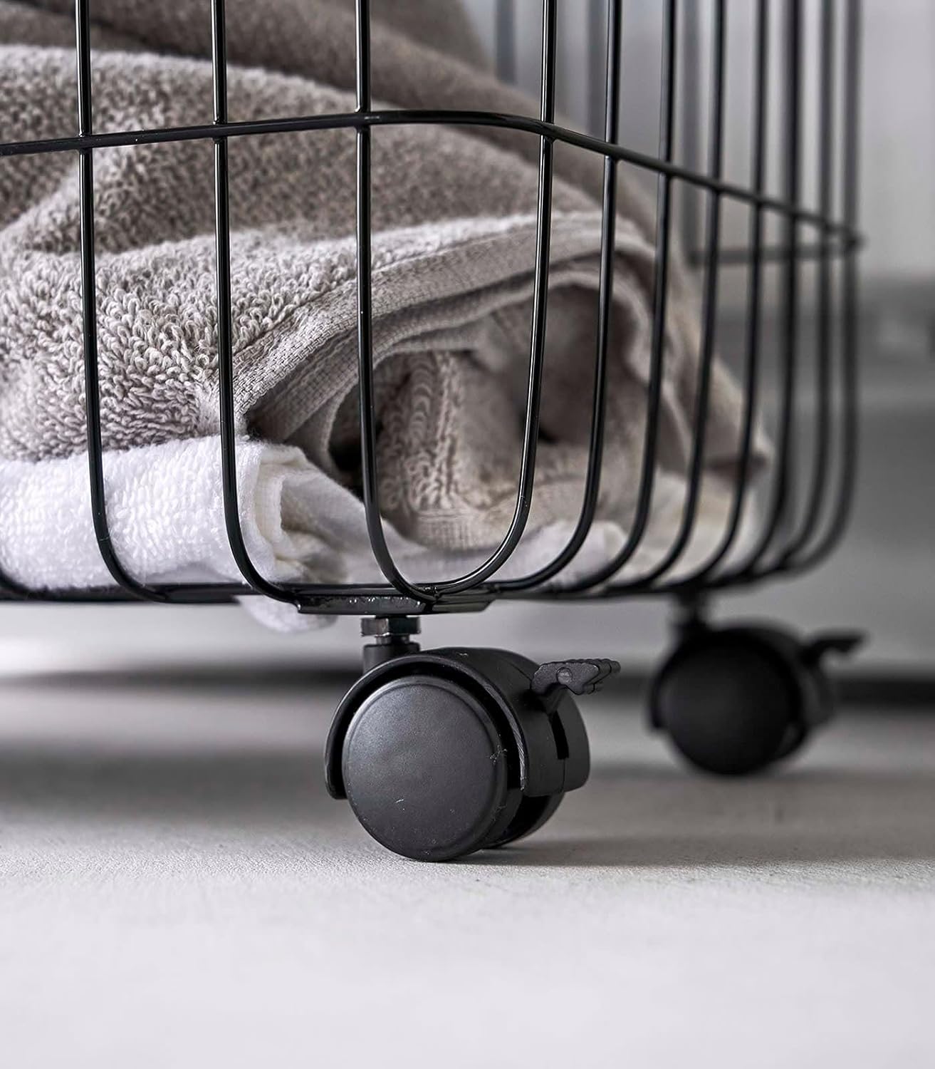 Yamazaki Home Tower Small Rolling Laundry Basket Metal Hamper Cart With Wheels And Handle, 14.8