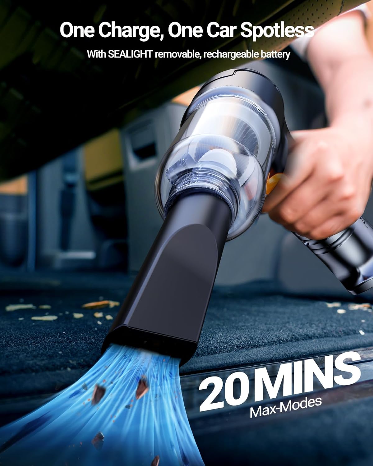 SEALIGHT Mini Car Vacuum Wireless, High Power Suction and Air Duster, Lightweight and Compact Handheld Vacuum, Portable Vacuum Cleaner for Car, Home, Office, Pet