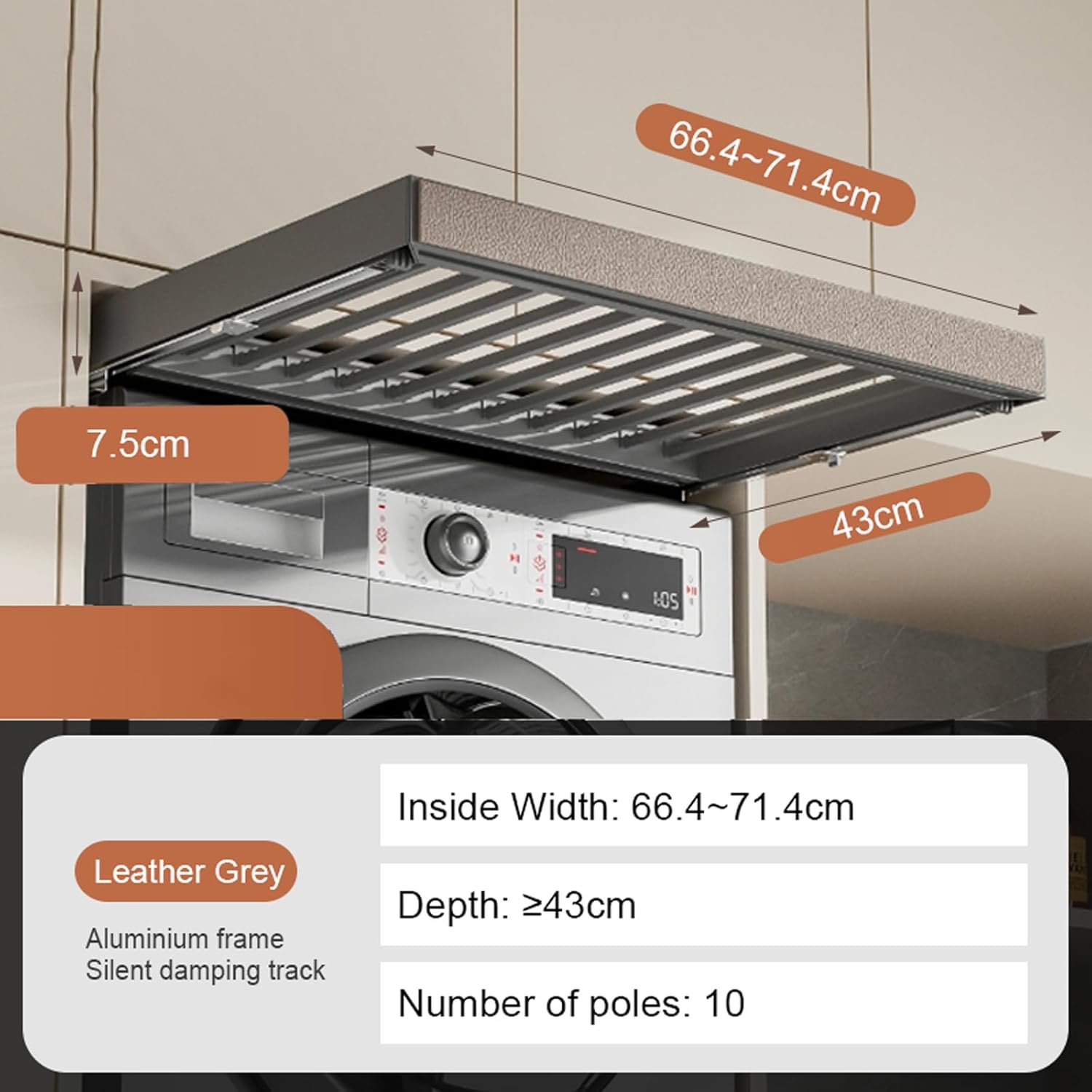 Above Washing Machine Drying Rack Aluminium Alloy Hidden Pull Out Trousers Rack Drawer, Extendable Pants Rack Space Saving Organizer for Wardrobe, Length Adjustable