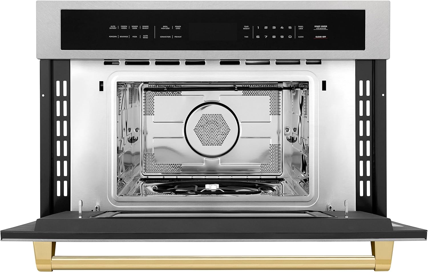 ZLINE Autograph Edition 30 in. 1.6 cu ft. Built-in Convection Microwave Oven in Satin Stainless Steel and Polished Gold Accents (MWOZ-30-SS-G)