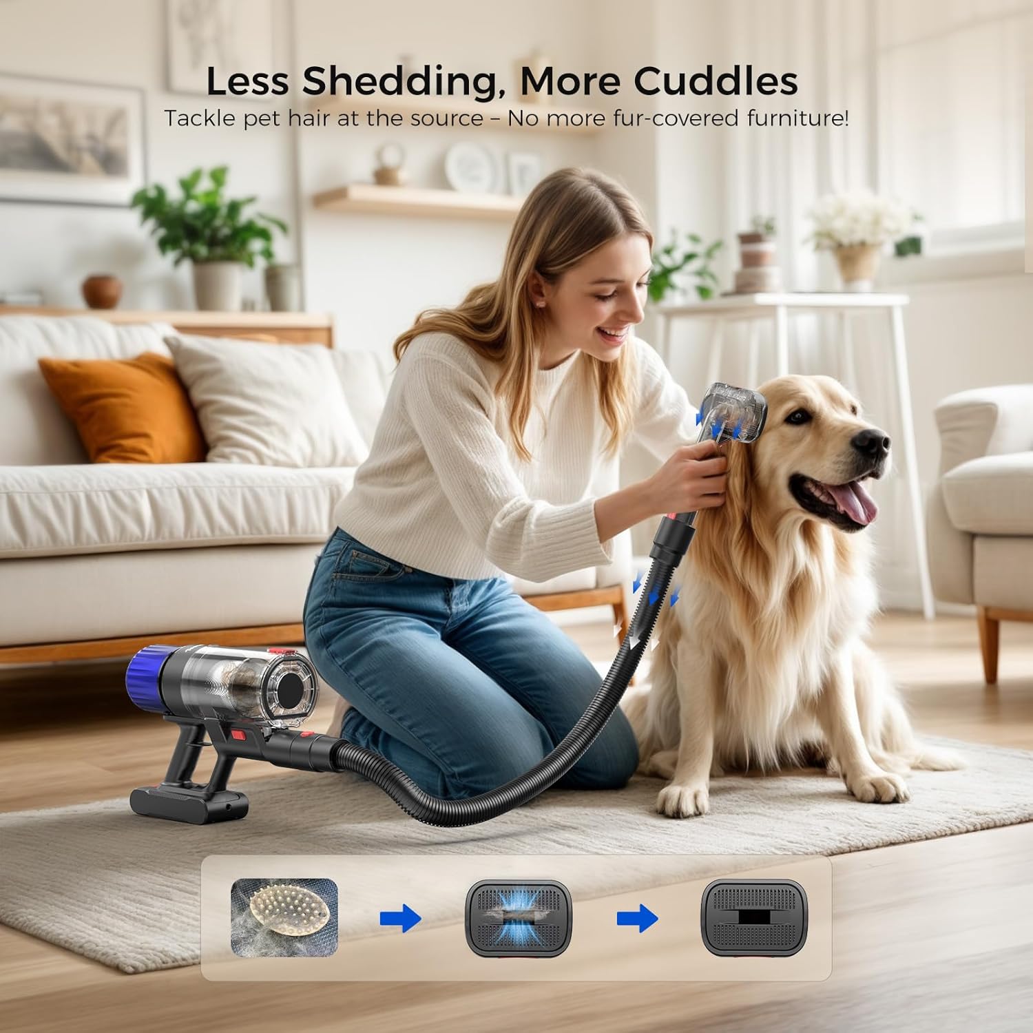 Teendow Cordless Vacuum Cleaner, 500W 50 Minutes Runtime Stick Vacuum for Pet Hair, Powerful Suction, Rechargeable, Lightweight, Handheld Vacuum Versatile for Carpet, Hard Floor (Black)