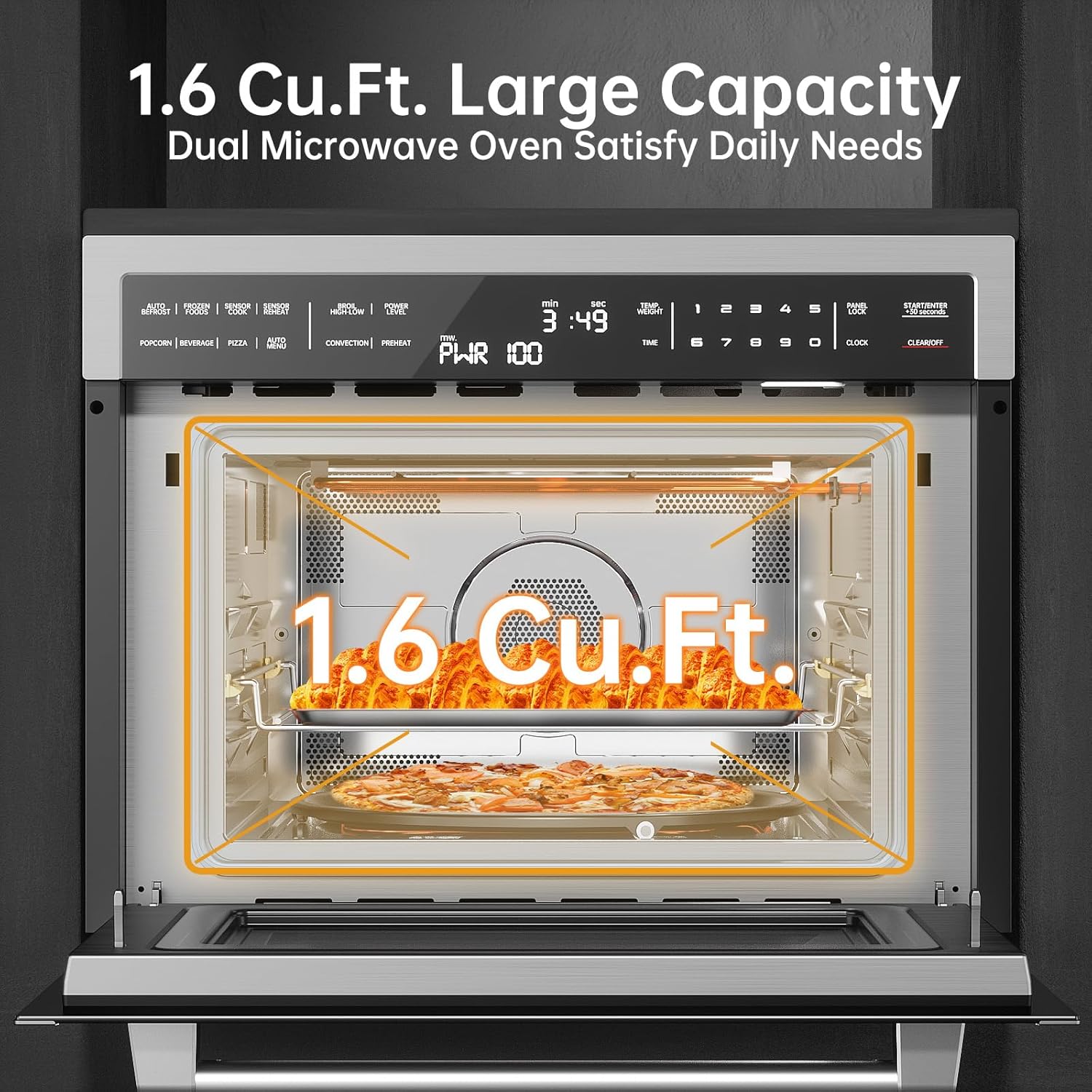 24 Inch Built-in Microwave and Convection Oven Combination, ThermoMate 1.6 Cu. Ft. Wall Oven Microwave Combos, 1000 Watt Power, Sensor Cook, Touch Control LCD Display, Stainless Steel Finish