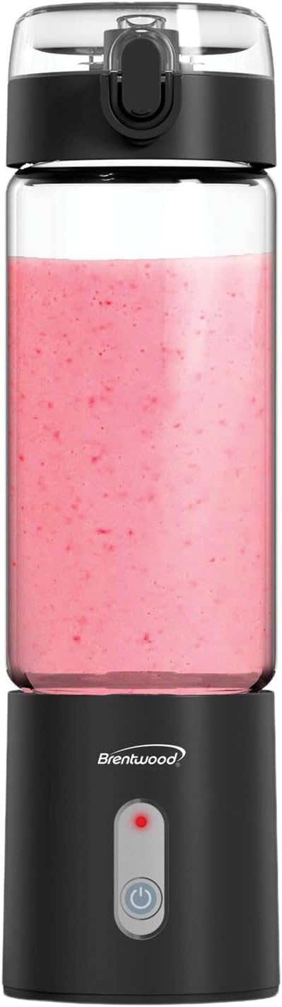 Brentwood 50-Watt 17-Oz. Portable Battery-Operated USB-Chargeable Glass Blender (Black)