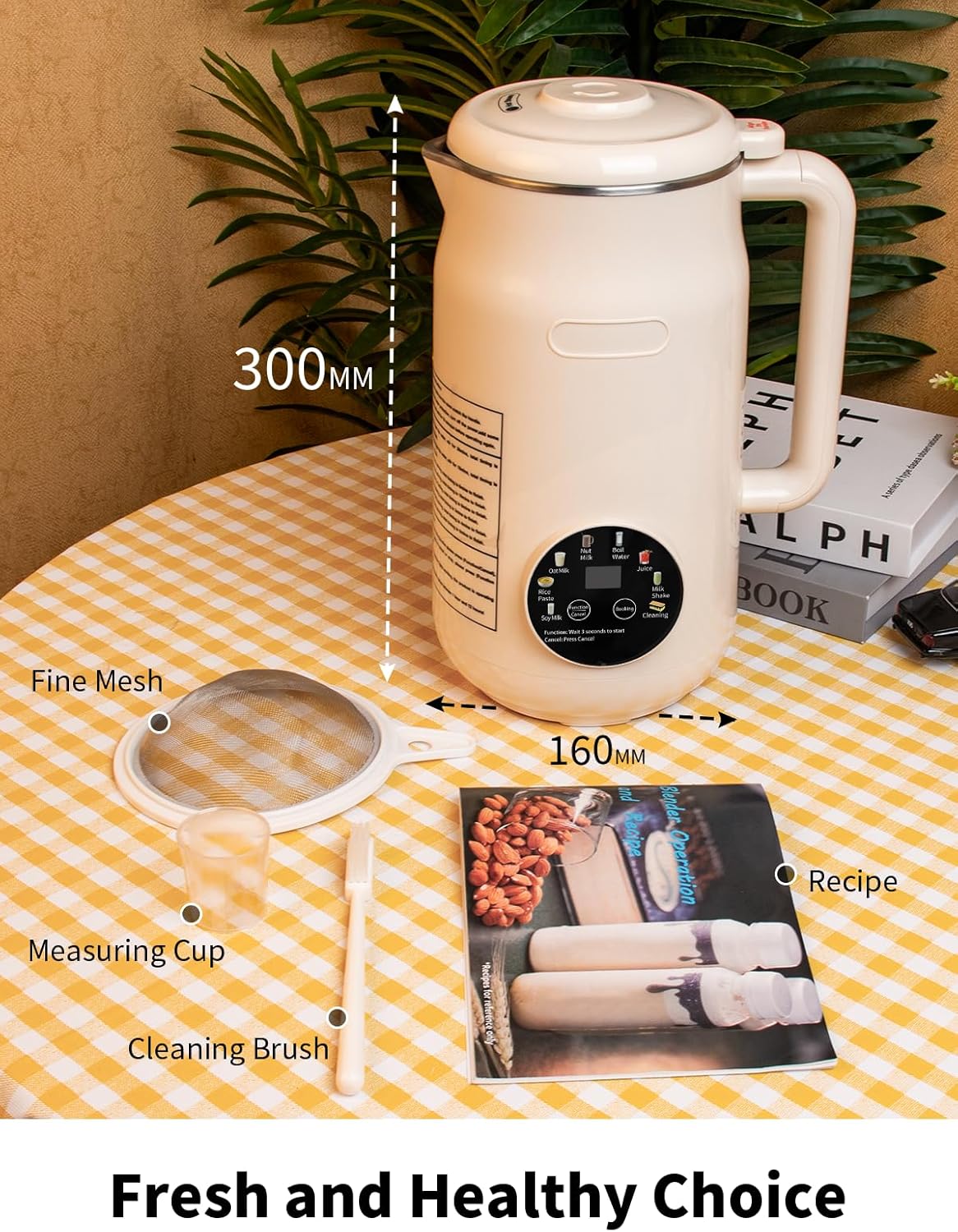 8 in 1 Nut Milk Maker Machine, 50Oz/1.5L Automatic Soy Milk Maker, 10 Blades Blender for Smoothies, Oat, Almond, Juice, Baby Food, with 12H Delay Start, Keep Warm, Boil Water, Self Cleaning