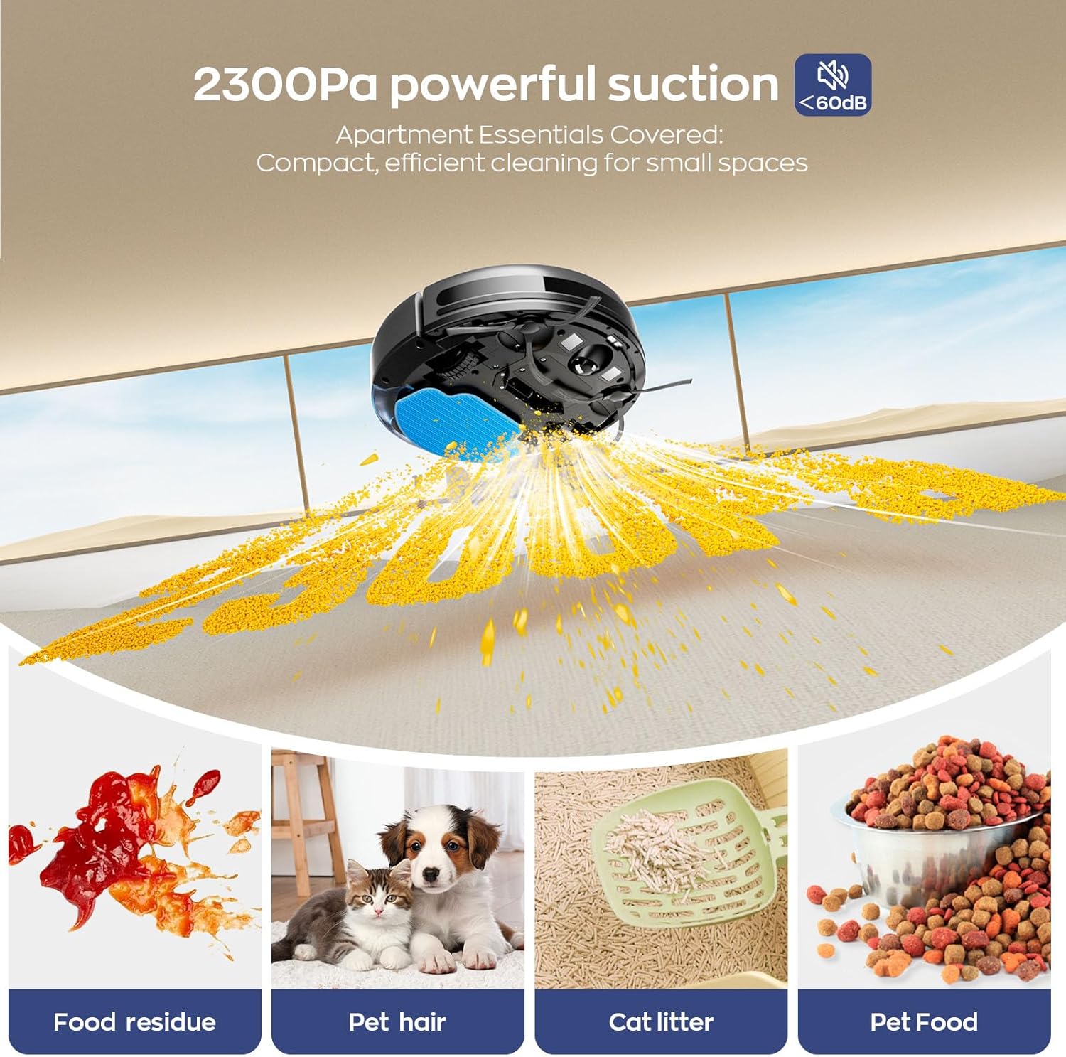 Robot Vacuum and Mop Combo, 2-in-1 Mopping Robot Vacuum Cleaner with 2300Pa Suction, 2.87'' Slim Design, Wi-Fi/App/Voice Control, 3D Obstacle Avoidance&Self-Charging for Hard Floors, Carpets, Pet Hair