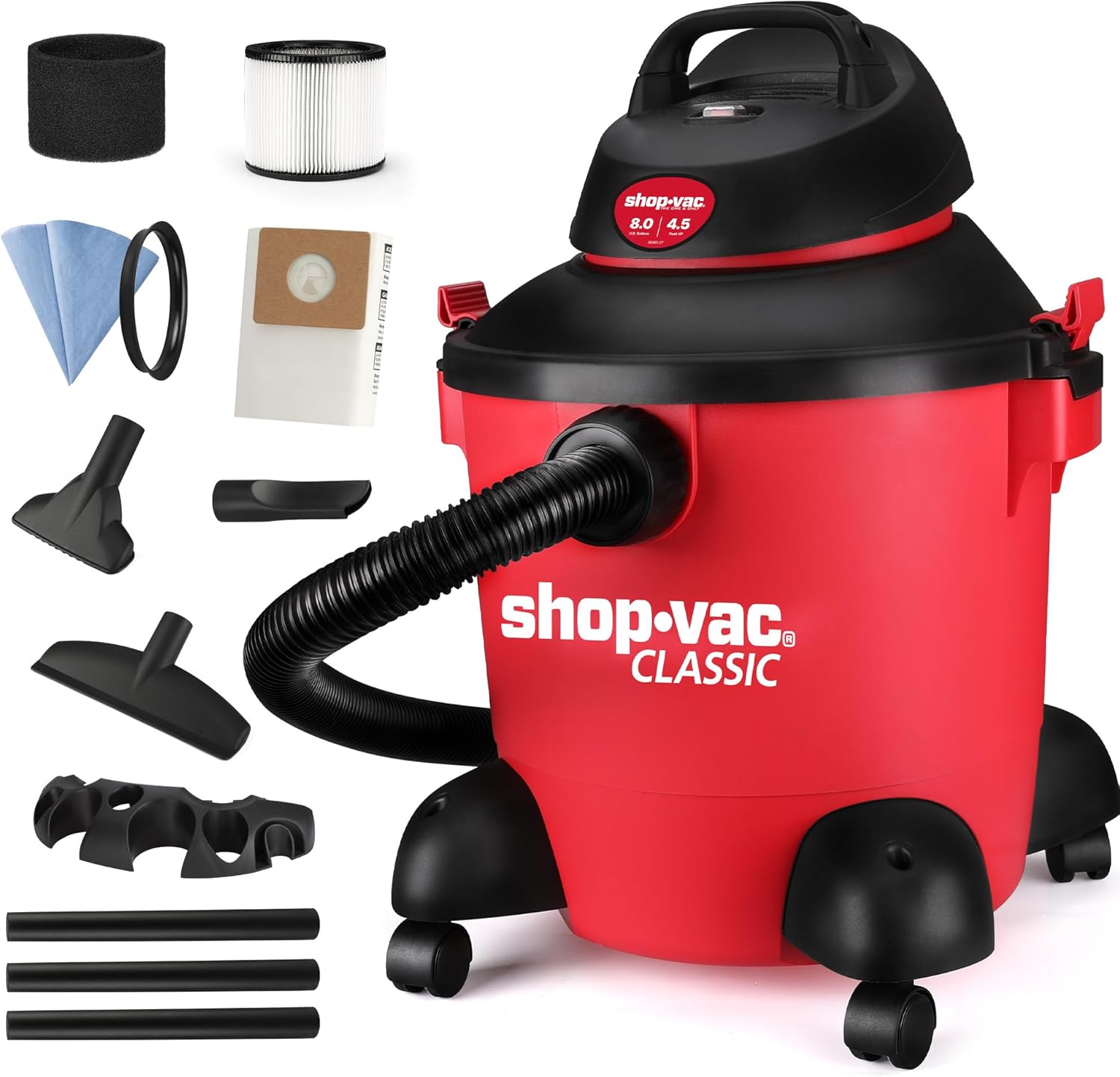 Shop-Vac 8 Gallon 4.5-Peak HP Wet/Dry Vacuum, 3 in 1 Function with Filter, Hose and Accessories, Ideal for Jobsite, Garage, Car & Workshop. 5971836