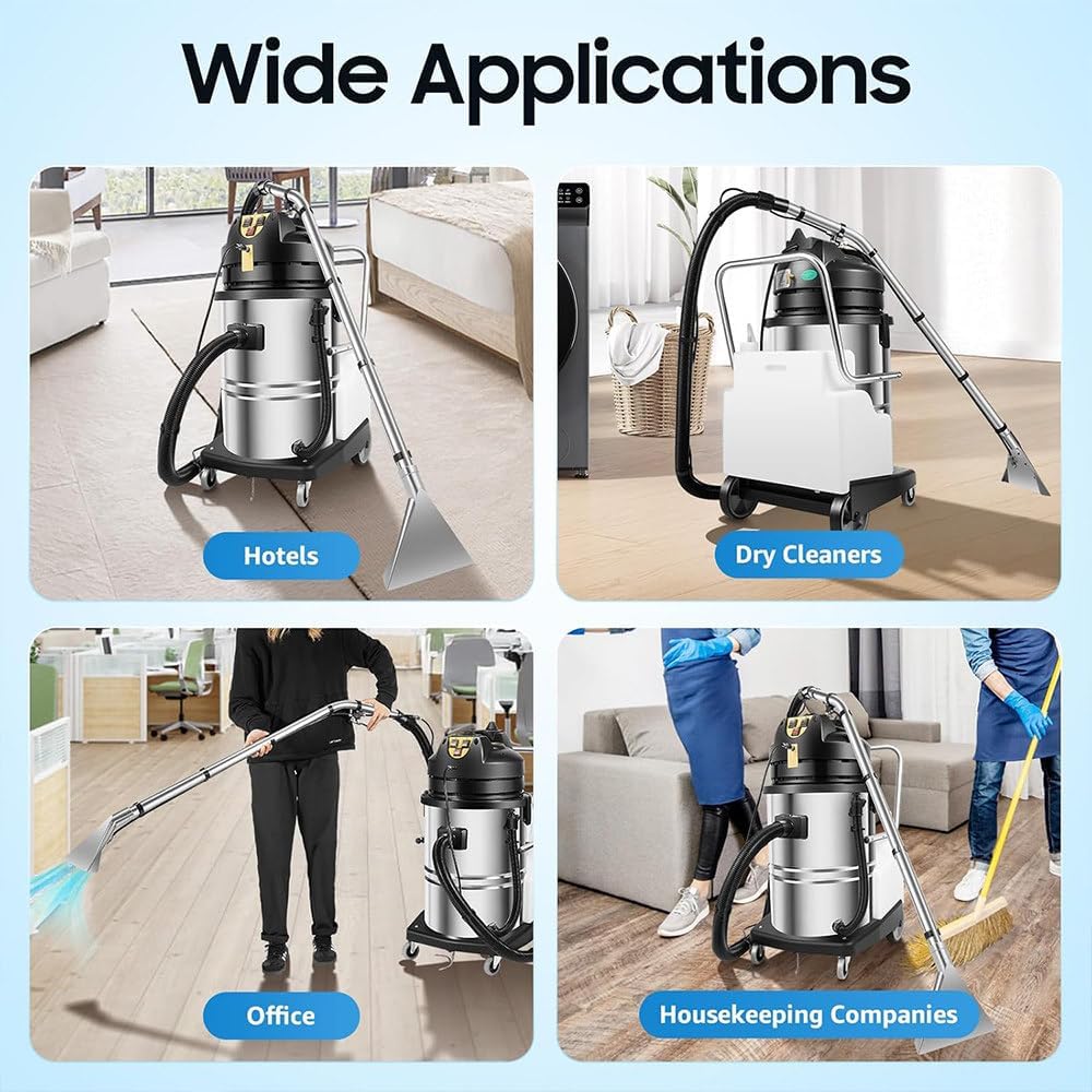 60L Commercial Carpet Cleaning Machine,2-in-1 Wet Dry Vacuum Cleaner for Carpet/Floor/Auto Detailing,Stainless Steel Shampooer,Professional Carpet Cleaning Machine with 6 Suction Tools