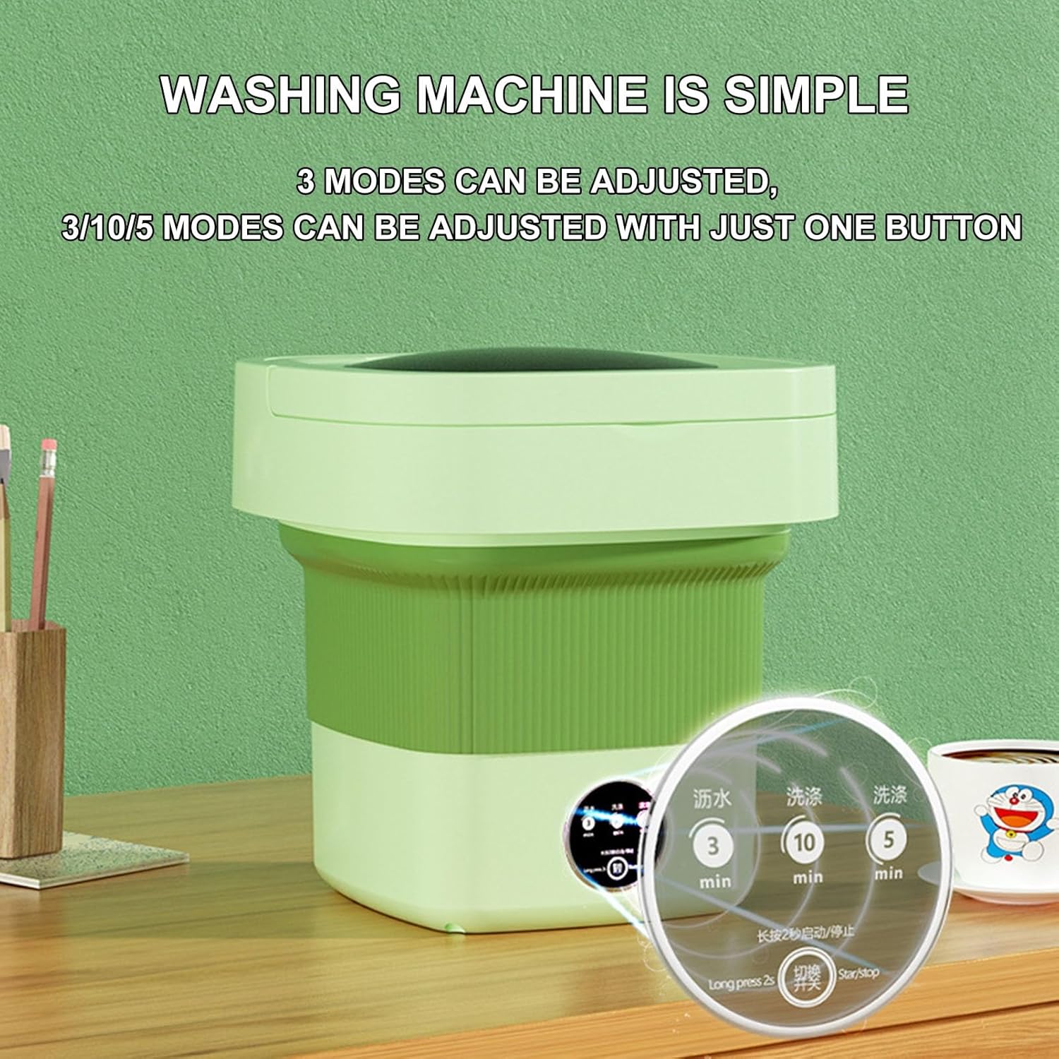 Portable Mini Washing Machine - Compact & Foldable Washer with Drain Basket for Apartment, Efficient Laundry Solution (Green)