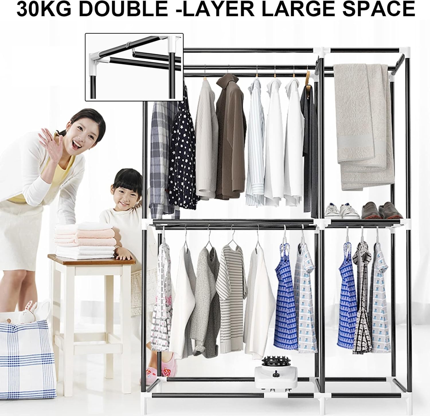 Portable Clothes Airer, Silent Electric Warm Air Dryer Clothes Drying Rack Machine, 850W Heated Clothes Dryer with Timing, 30kg Large Capacity Double Layer Dryer for Home Apartment Commercial The New