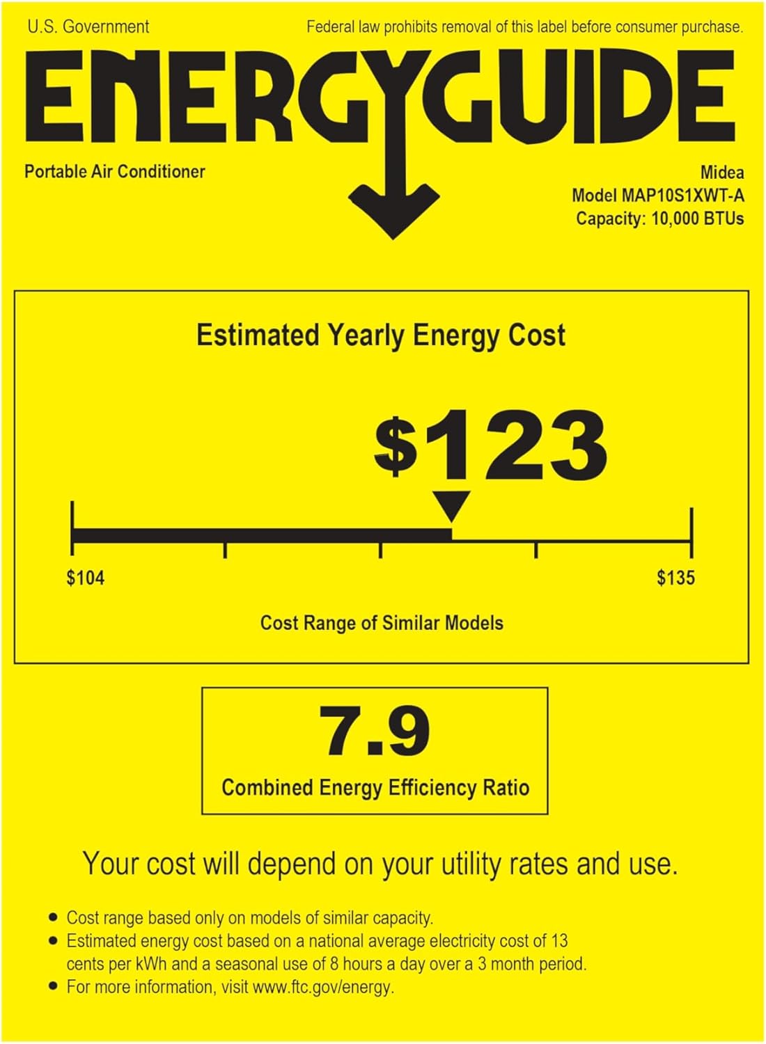 Midea 14,000 BTU ASHRAE (10,000 BTU SACC) Portable Air Conditioner, Cools up to 450 Sq.Ft., with Dehumidifier & Fan mode, Control with Remote, Amazon Alexa & Google Assistant, Easy-to-use and Install