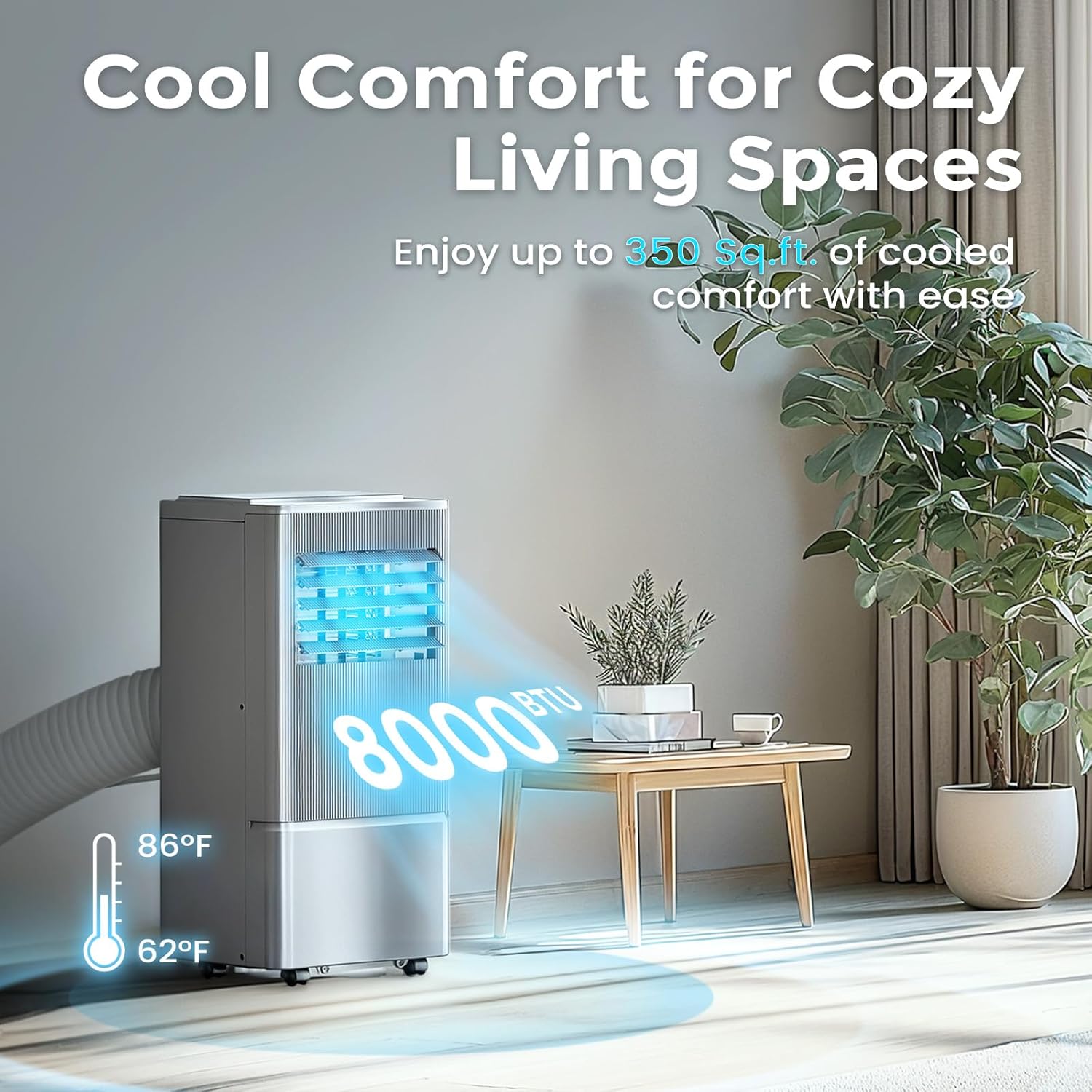 Air Choice Portable Air Conditioners, 8000 BTU Air Conditioner for Room Up to 350 Sq.Ft, 24H Timer, 3-in-1 Quiet AC Unit with Remote Control & Digital Display, Window Kit Included, Metallic Grey