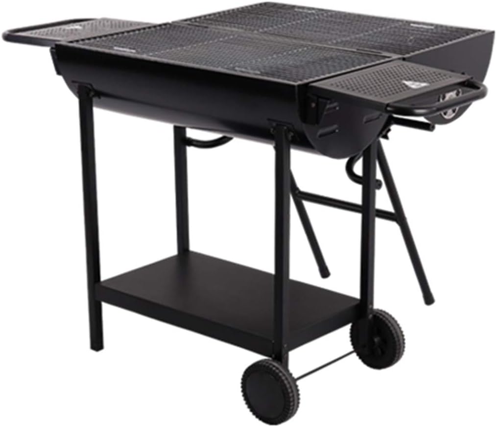Large Charcoal BBQ Grill with Rollers for Outdoor Picnic Dual Zone Cooking Portable and Perfect for Villa Courtyard Parties